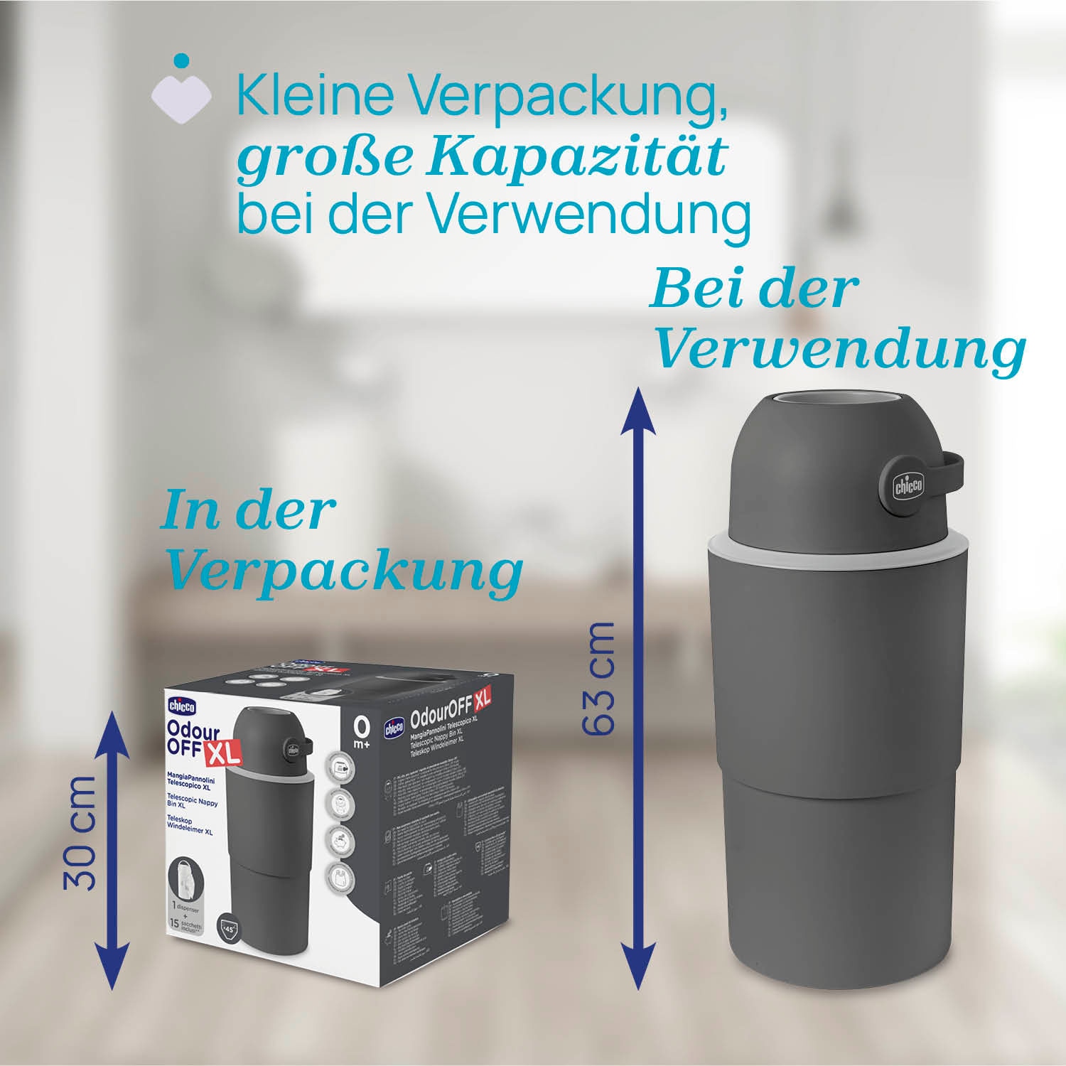 Chicco Windeleimer »Teleskop, Odour off XL«, inklusive 1 Pck. Müllbeutel Odour Off und einem Müllbeutelspender