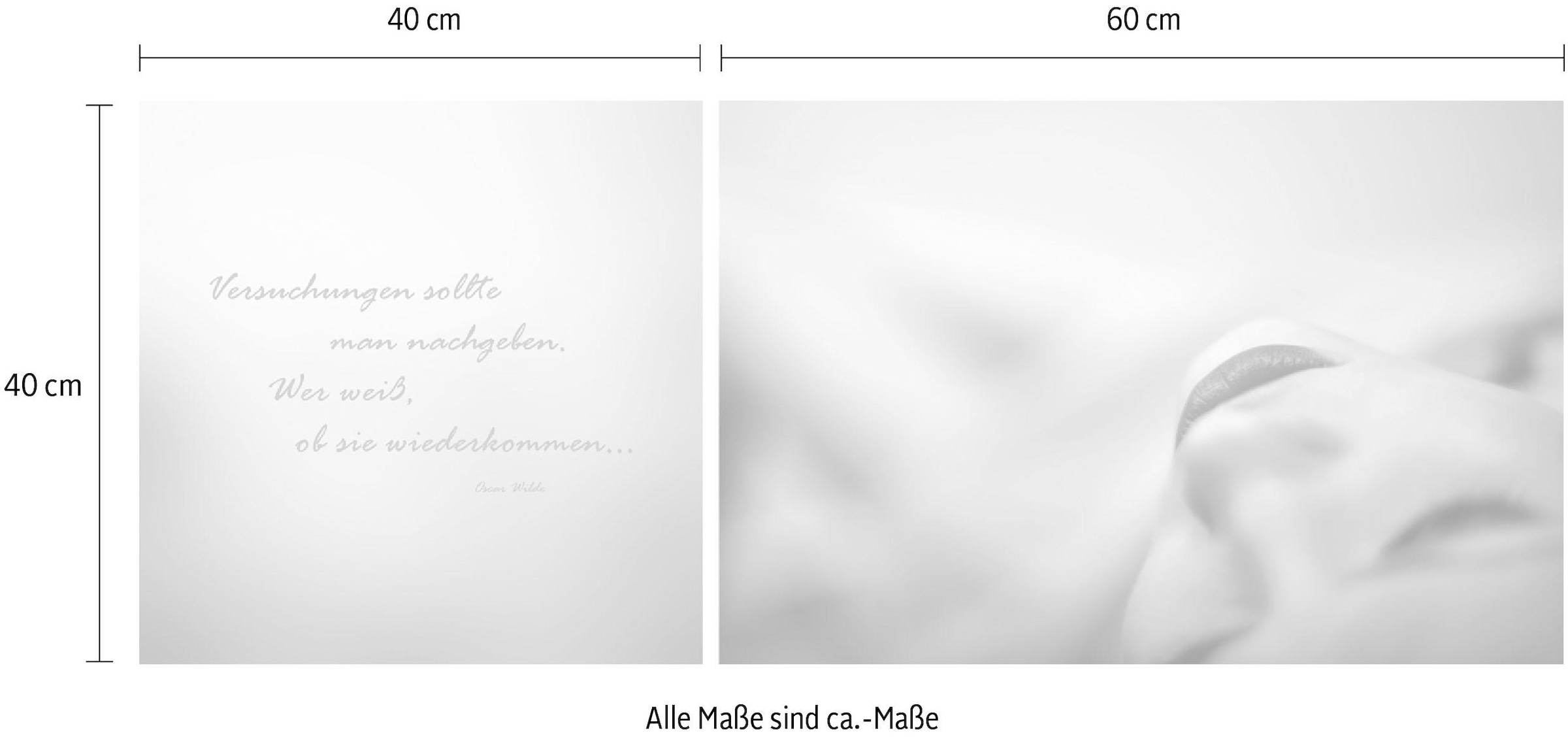 queence Leinwandbild »Versuchungen«, Foto-Menschen-Kunst-Modern-Spa-Spa Bilder-Sprüche-Sprüche & Texte-Schriftzug-Schriftzüge, (Set), Premium-Leinwandstoff, Handarbeit aus Deutschland, Zitat, 2er Set