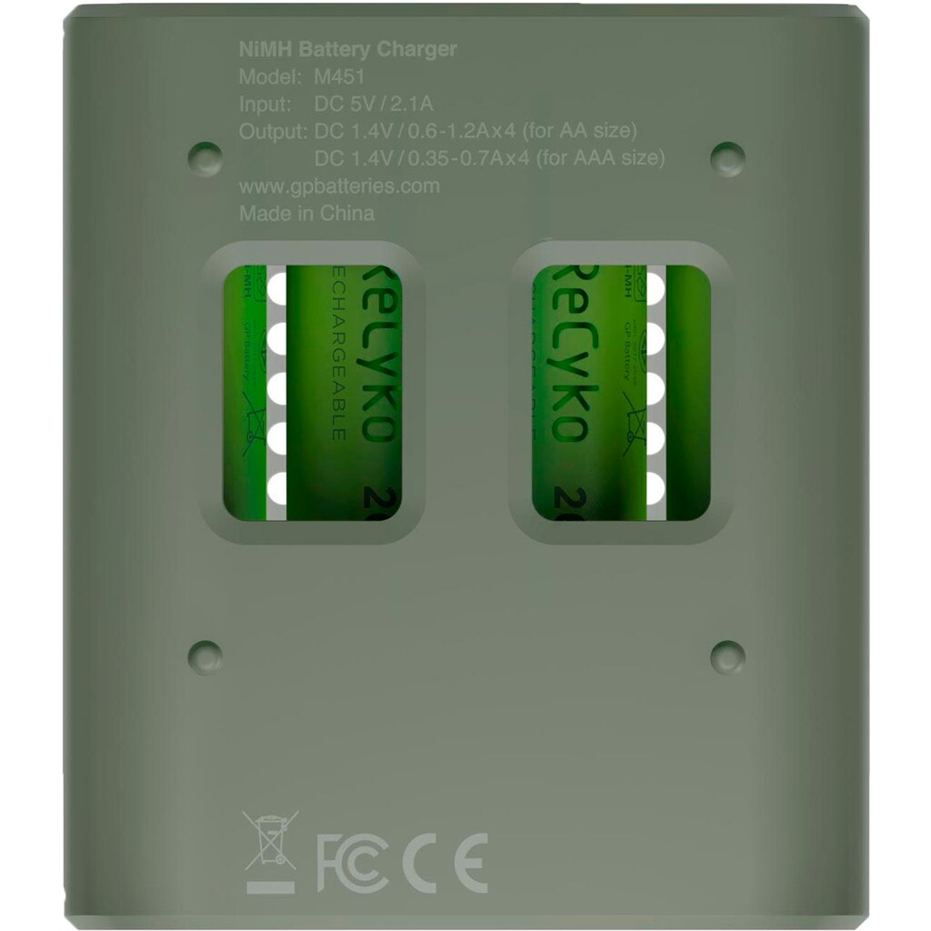 GP Batteries Batterie-Ladegerät »ReCyko Speed M451 4-fach NiMH mit 4 x AA 2600 mAh NiMH-Batterien«