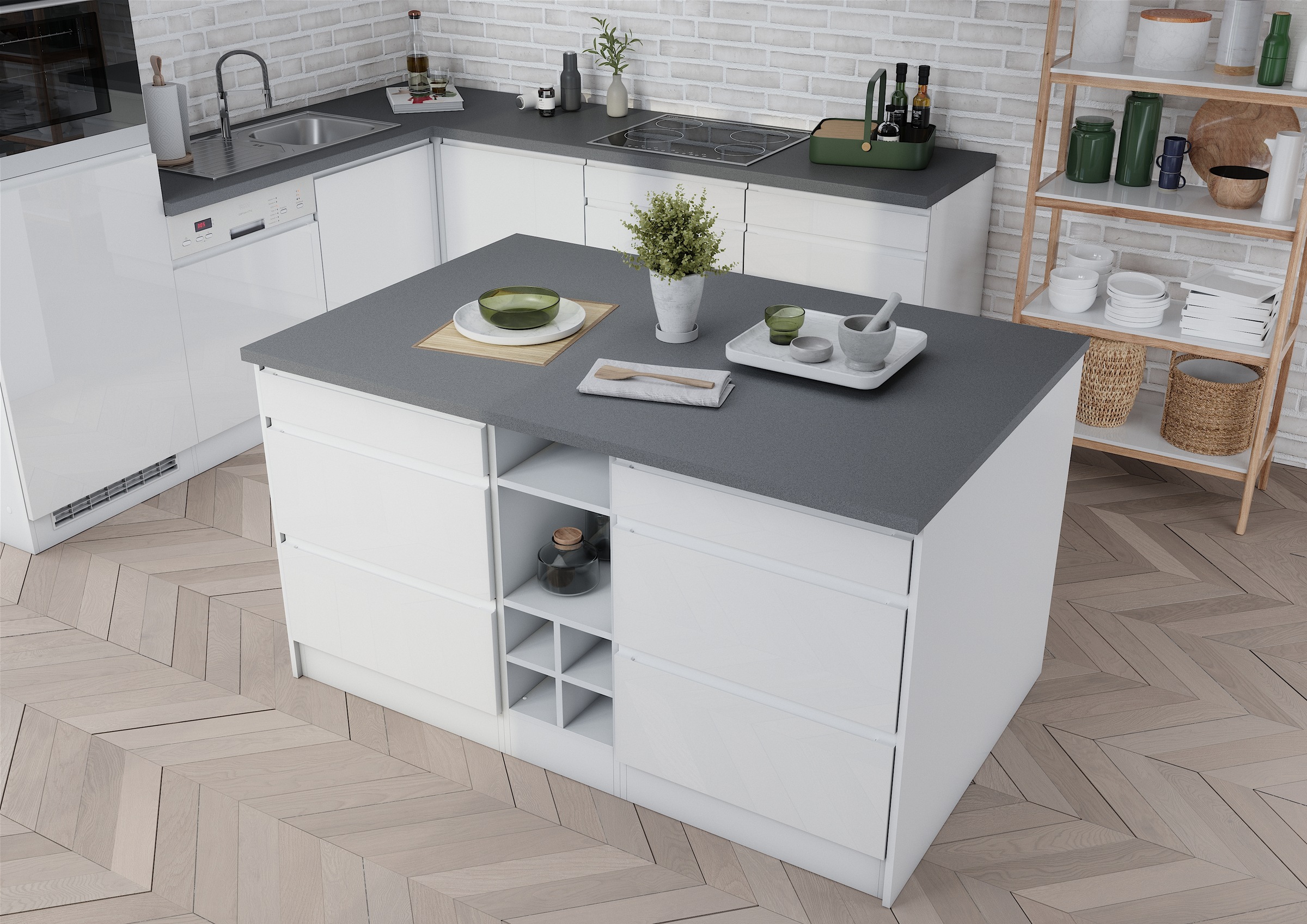 HELD MÖBEL Kücheninsel »Virginia«, Breite 153 cm, MDF-Fronten, Flaschenregal