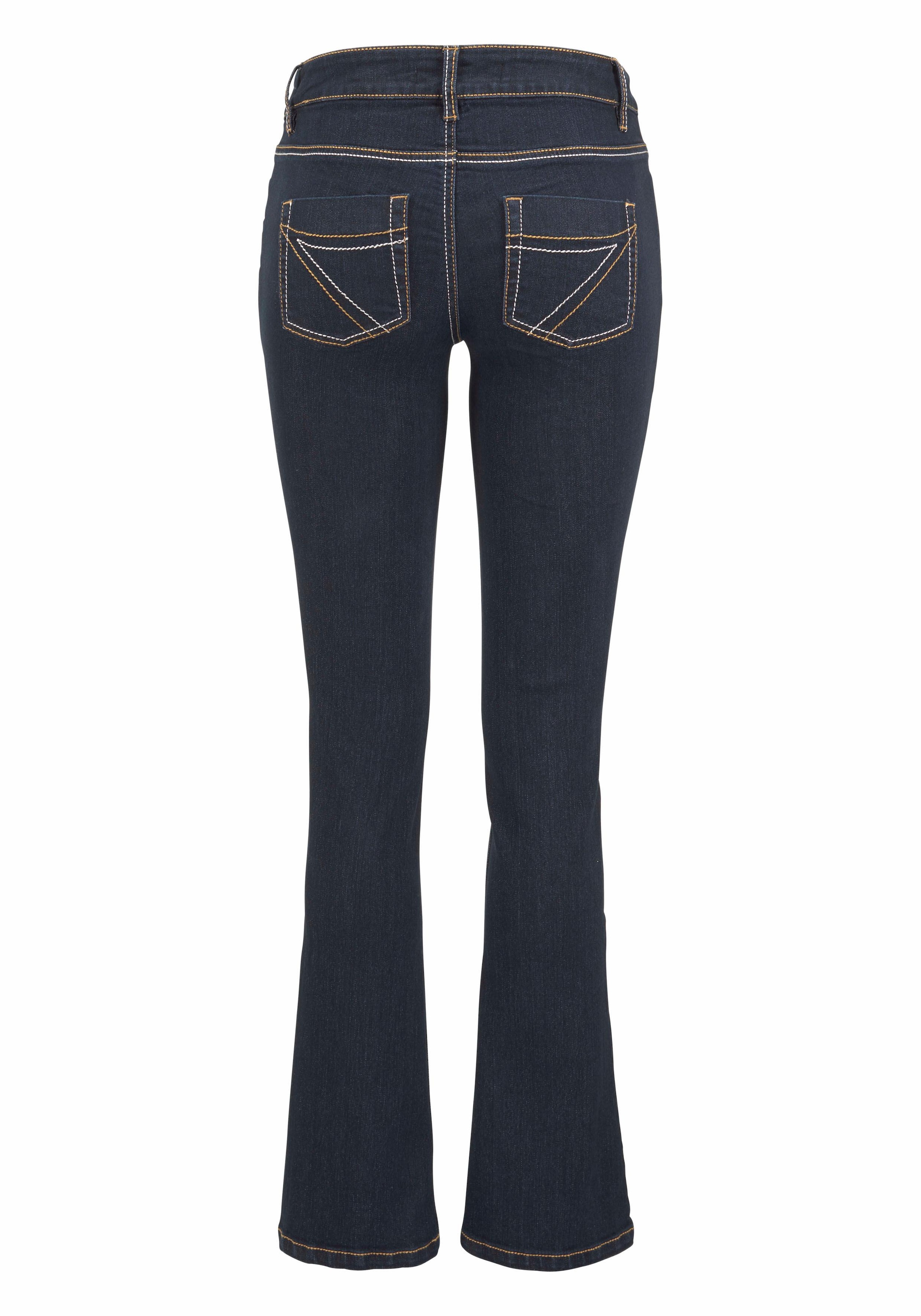 Arizona Bootcut-Jeans »mit Kontrastnähten«, normale Leibhöhe, Bootcut, 5-Pocket-Style, dunkle Waschung