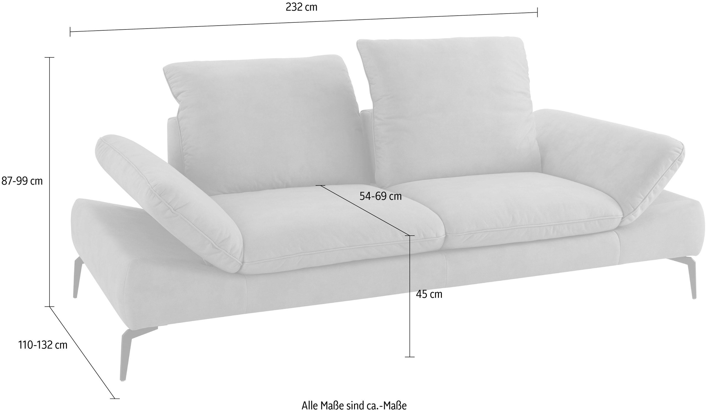 W.SCHILLIG 2,5-Sitzer »enjoy&MORE«, Sitztiefenverstellung, Füße schwarz pulverbeschichtet, Breite 232 cm