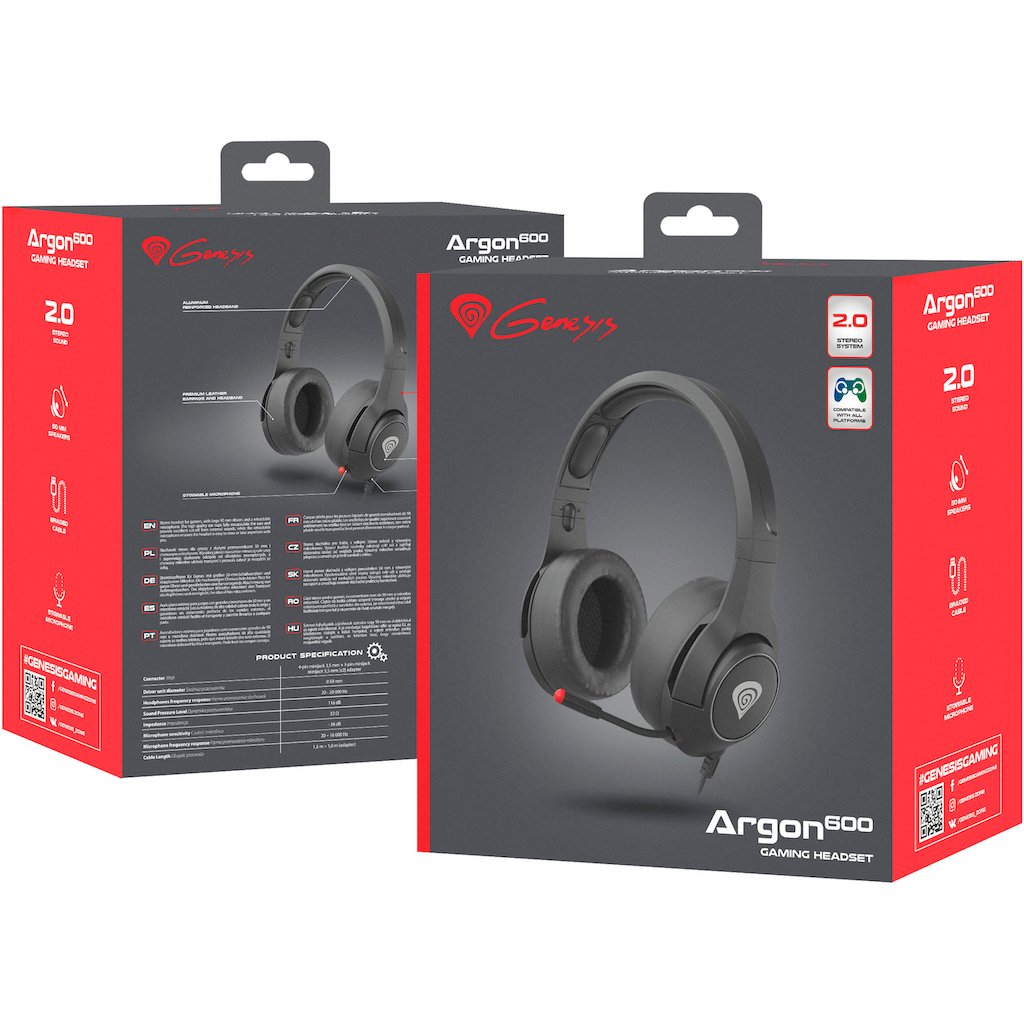 Genesis Gaming-Headset »ARGON 600 kabelgeb. schwarz«, Freisprechfunktion-Mikrofon abnehmbar-Stummschaltung
