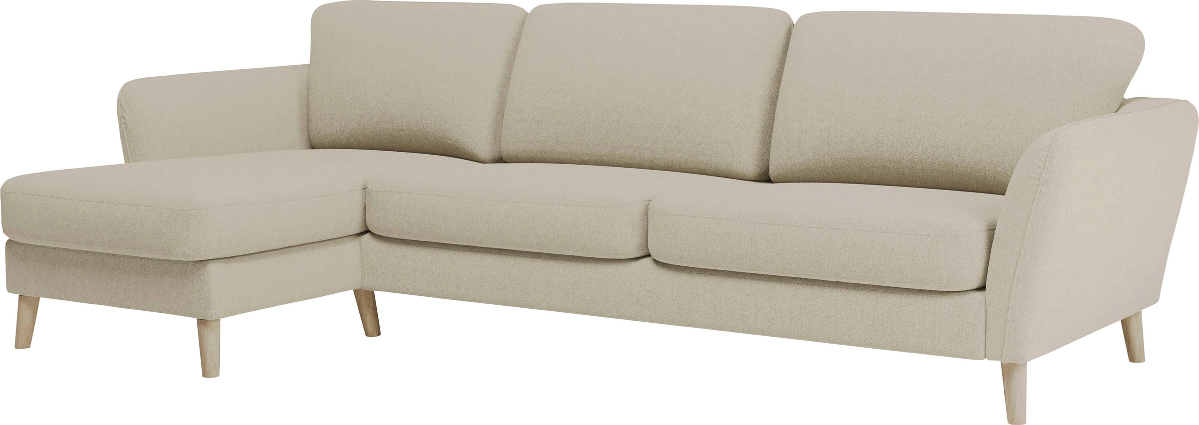 Home affaire Ecksofa »MARSEILLE (279/152cm),L-Form, Rec. rechts/links, verschiedene Bezüge«, Massivholzbeine Eiche, Landhausstil, Wellenunterfederung