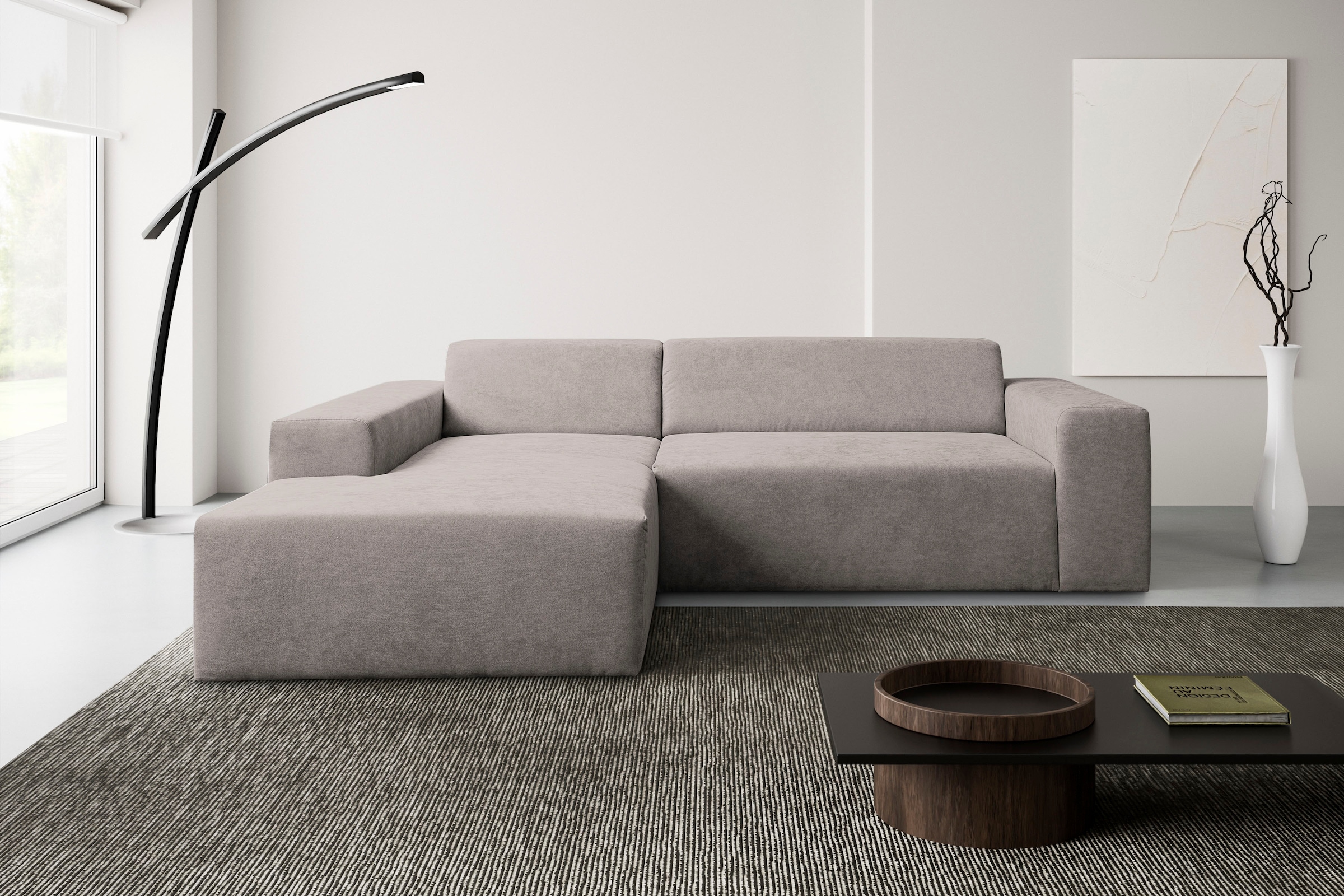 WERK2 Ecksofa »Zeus-L 253 cm breit, bequemes Cord-Sofa in L-Form, urbanes Design« Organische curvy-trend Couch mit großer Komfort-Ottomane