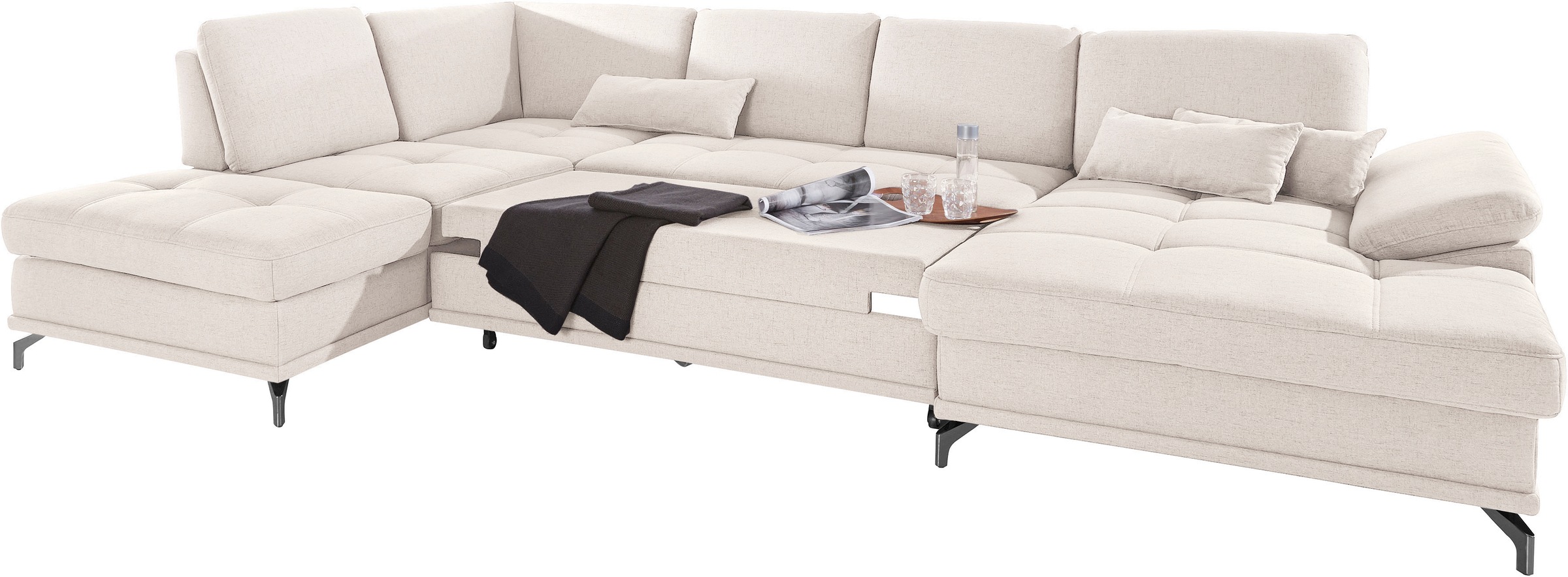 Places of Style Wohnlandschaft »Costello U-Form, mit Sitztiefenverstellung, Armteilverstellung und«, 3 Nierenkissen, optional Bettfunktion und Bettkasten