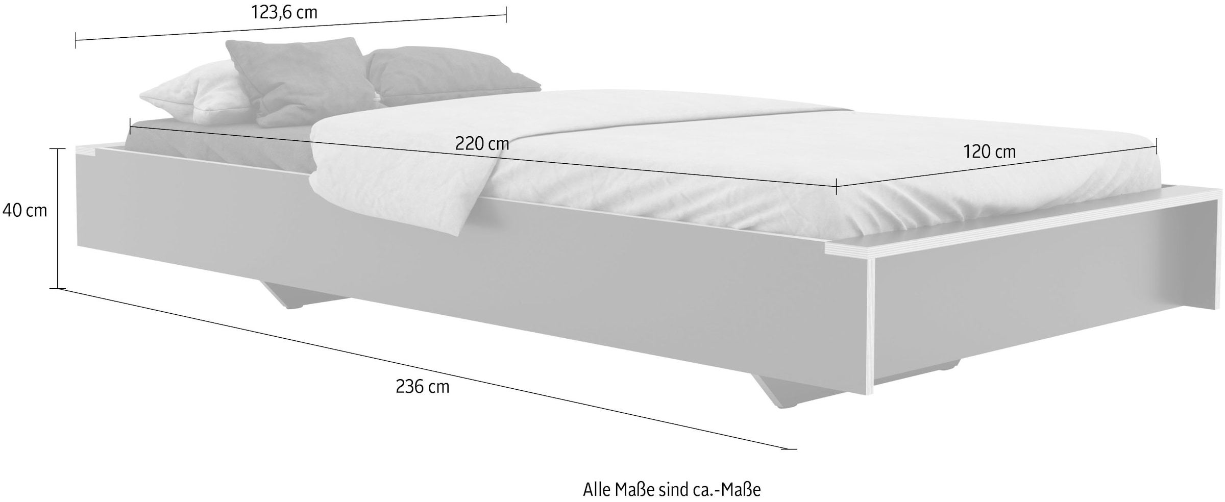 3. Bild von Müller SMALL LIVING Einzelbett »FLAI HIGH«, Überlänge Liegefläche 220 cm, Komfort Höhe 40 cm ohne Kopfteil