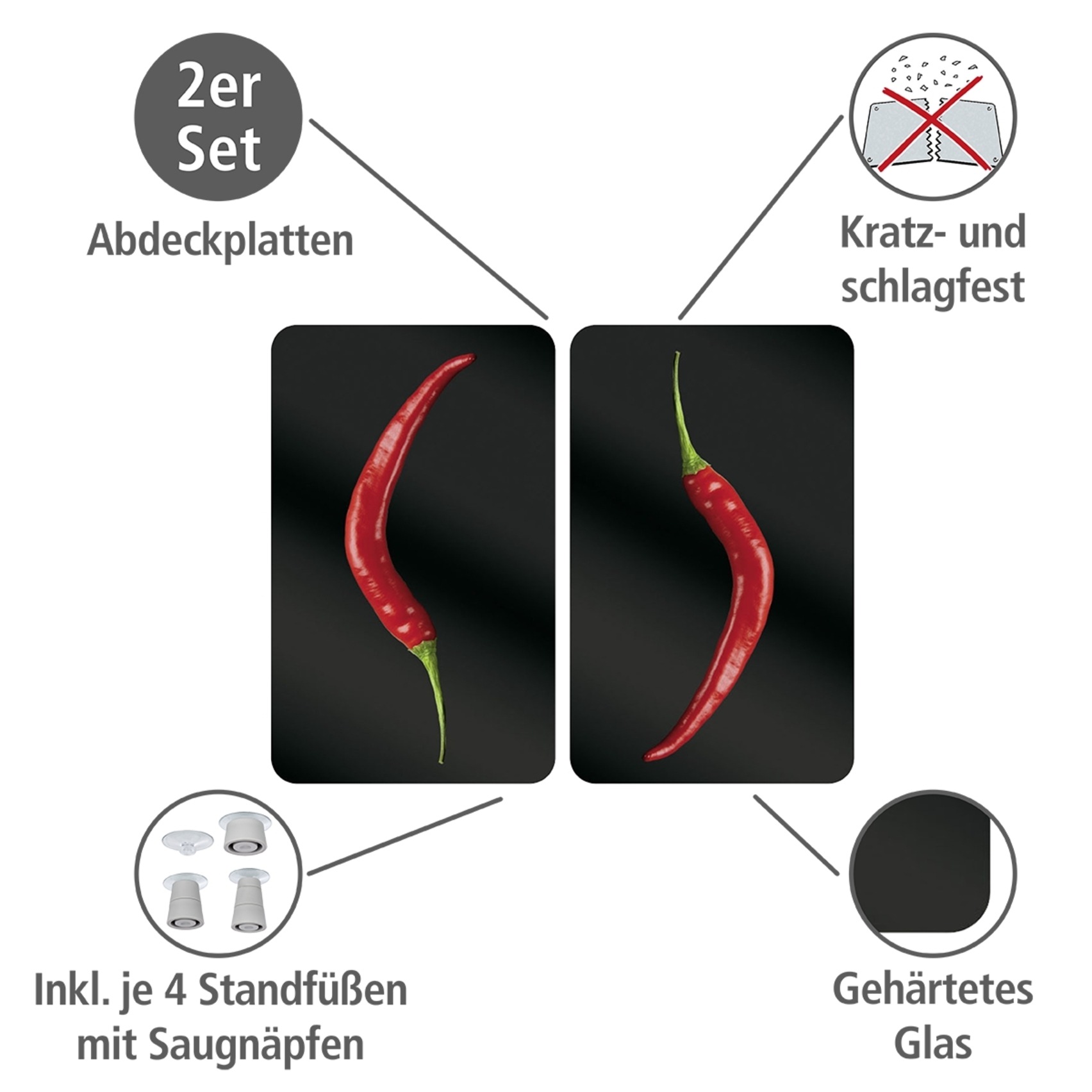 WENKO Herd-Abdeckplatte »Universal Modell Hot Peperoni«, (Set, 2 tlg.), Her günstig online kaufen