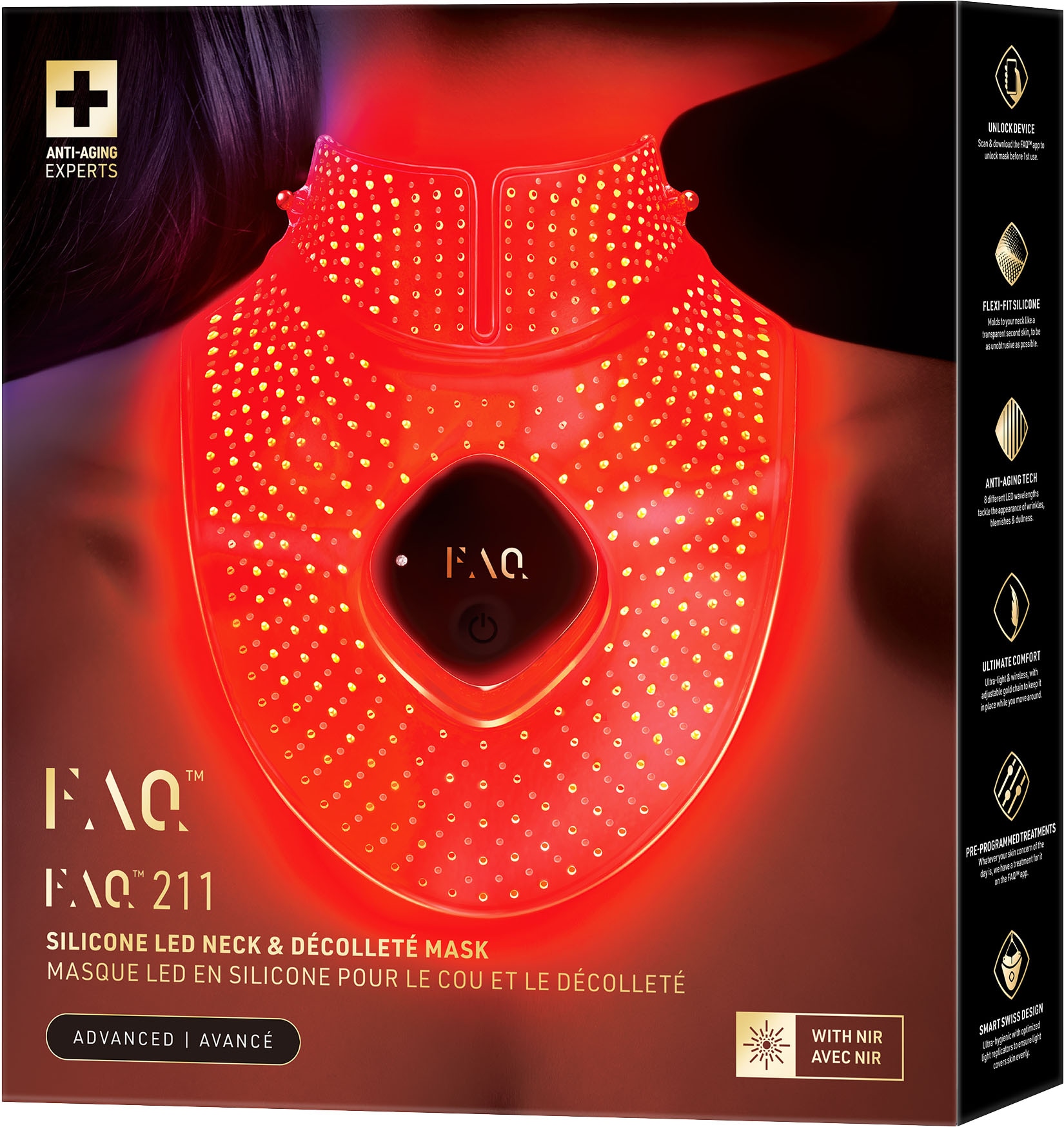 FAQ™ Lichttherapiegerät »FAQ™ 211 Silicone LED Neck & Décolleté Mask«, LED-Maske zur Lichttherapie aus Silikon