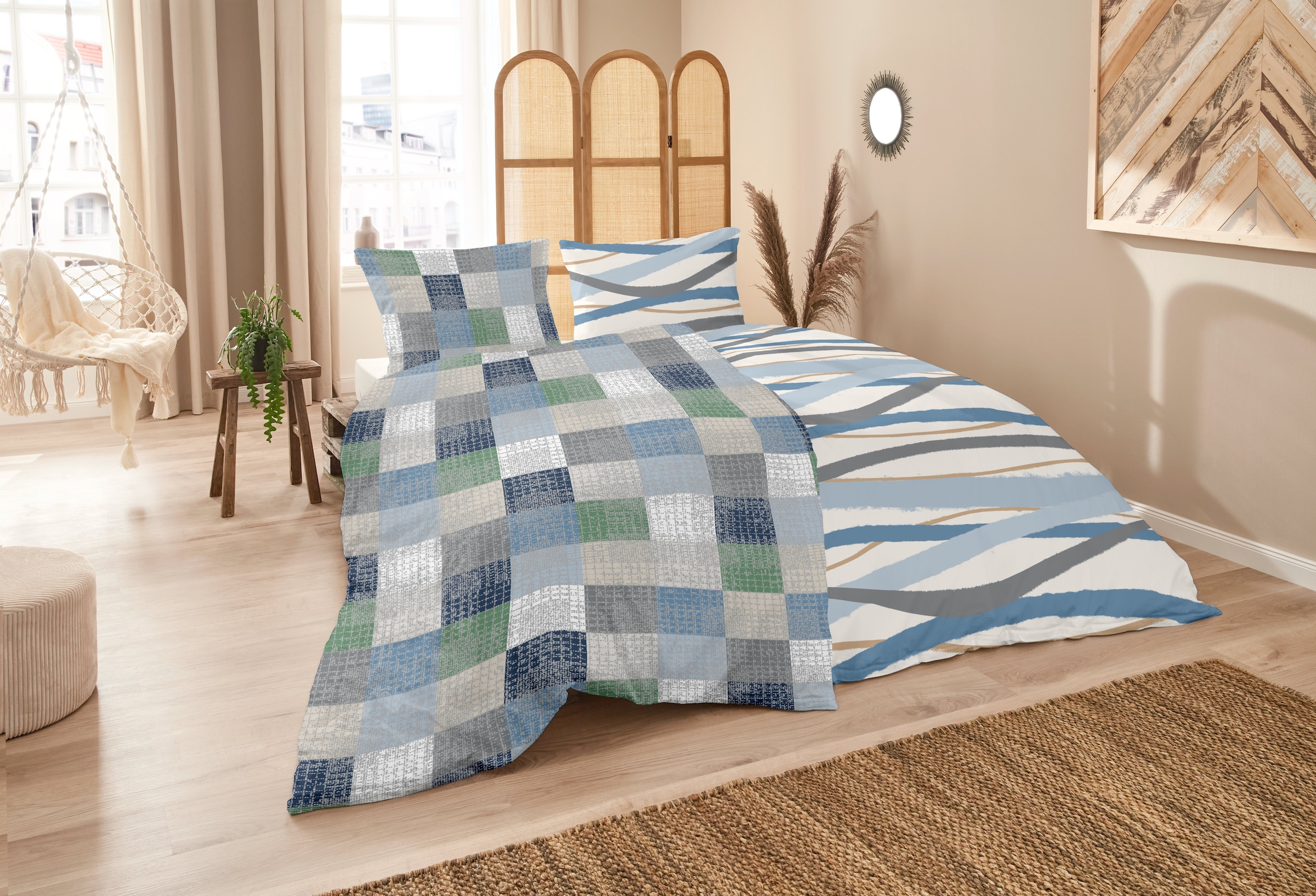 Primera Bettwäsche »Biber-Bettwäsche Pixelgrid« 2 Stk. tlg. mit klassischer Karo-Optik