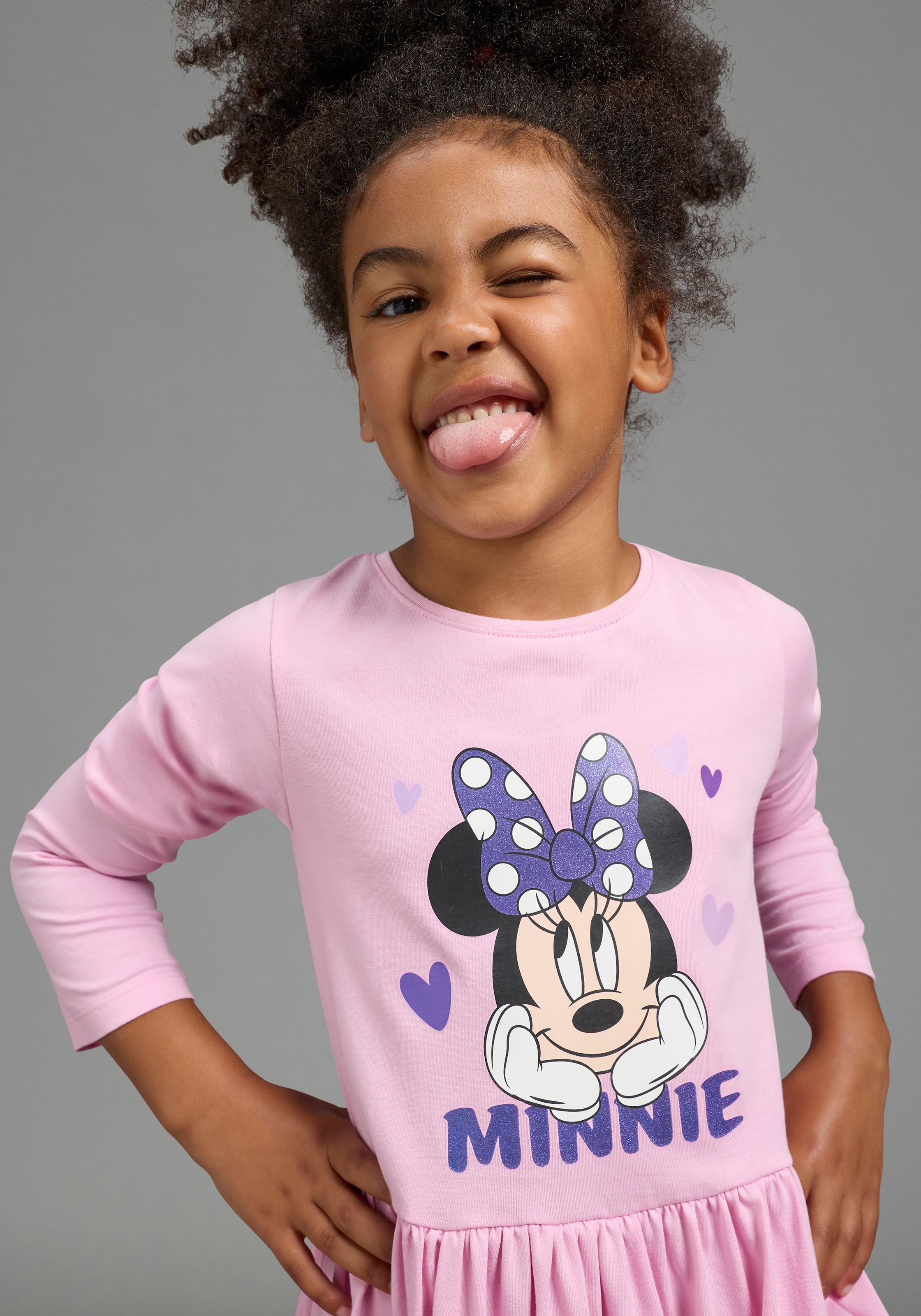 KIDSWORLD Jerseykleid »MINNIE MOUSE Kleid, Disney« Disney Jerseykleid, mit Rundhalsausschnitt, bedruckt, mit Glitzerdruck