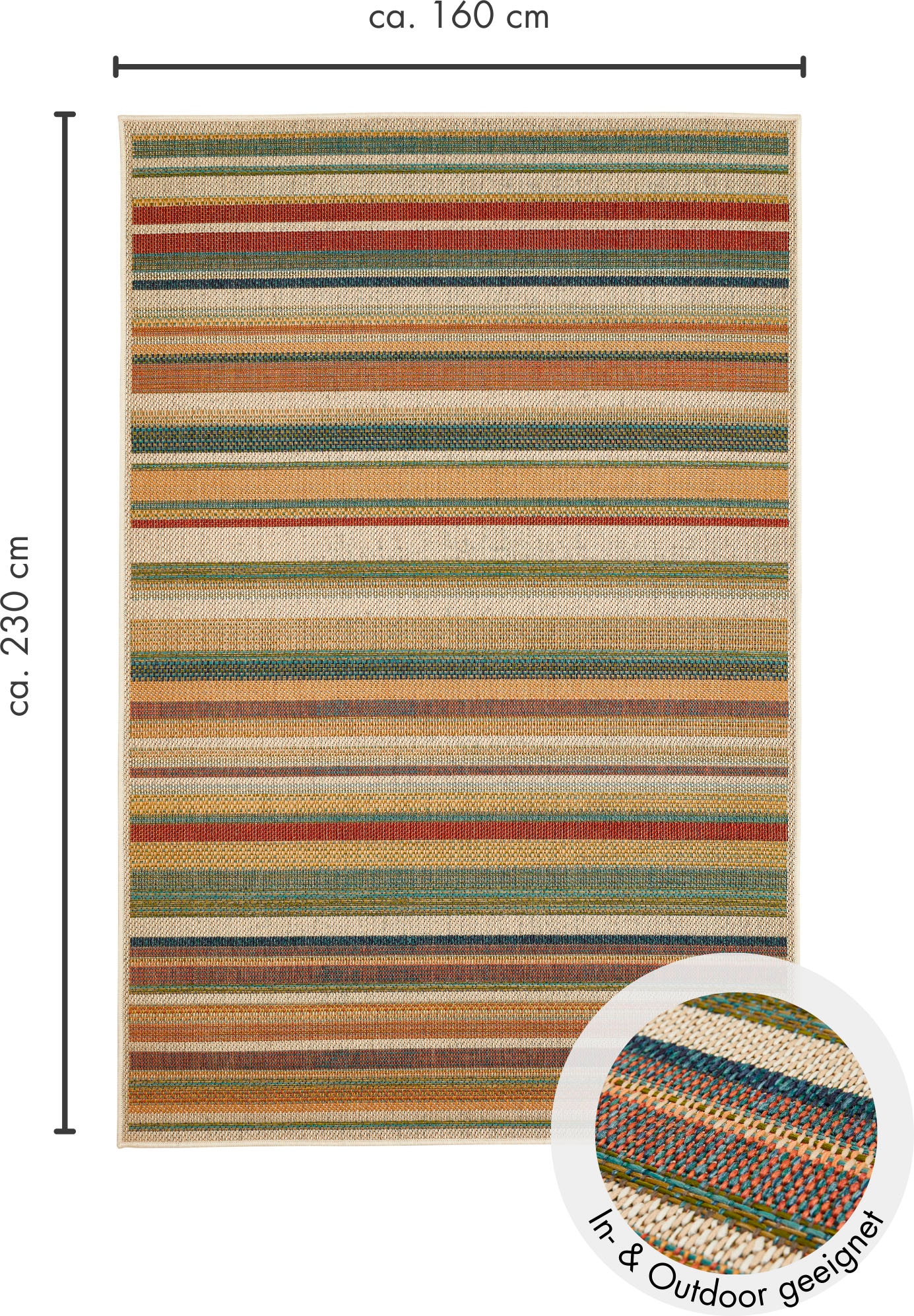 Andiamo Teppich »Sedona Streifen«, rechteckig, 6 mm Höhe, Flachgewebe, gestreift, In- und Outdoor geeignet