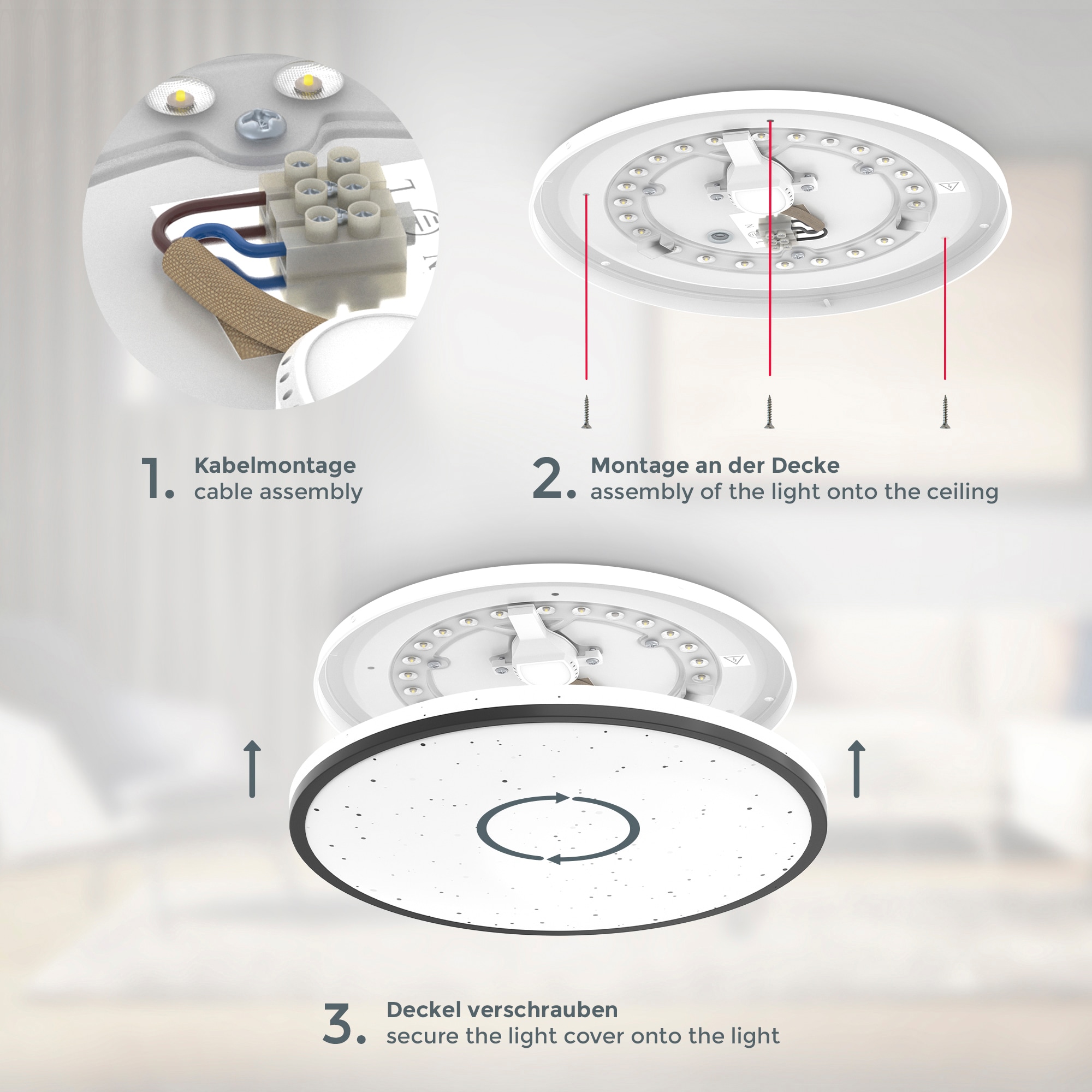 B.K.Licht LED Deckenleuchte »BK_DL1523 LED Deckenlampe, Sternenhimmel, Ø33cm, Neutralweißes Licht«, 1 flammig, Leuchtmittel LED-Modul | LED fest integriert, 18W, 4.000K, 1.800Lm, Indirektes Licht, Backlight, Schwarz