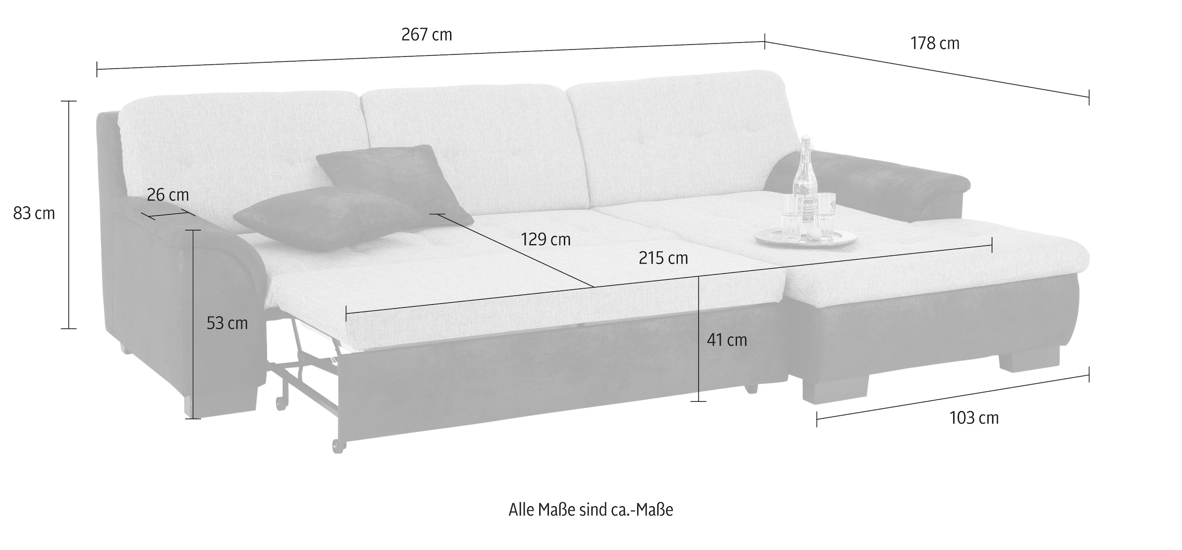 Home affaire Ecksofa »Bergen zeitlos & elegant, Breite 267cm, L-Form« wahlw günstig online kaufen