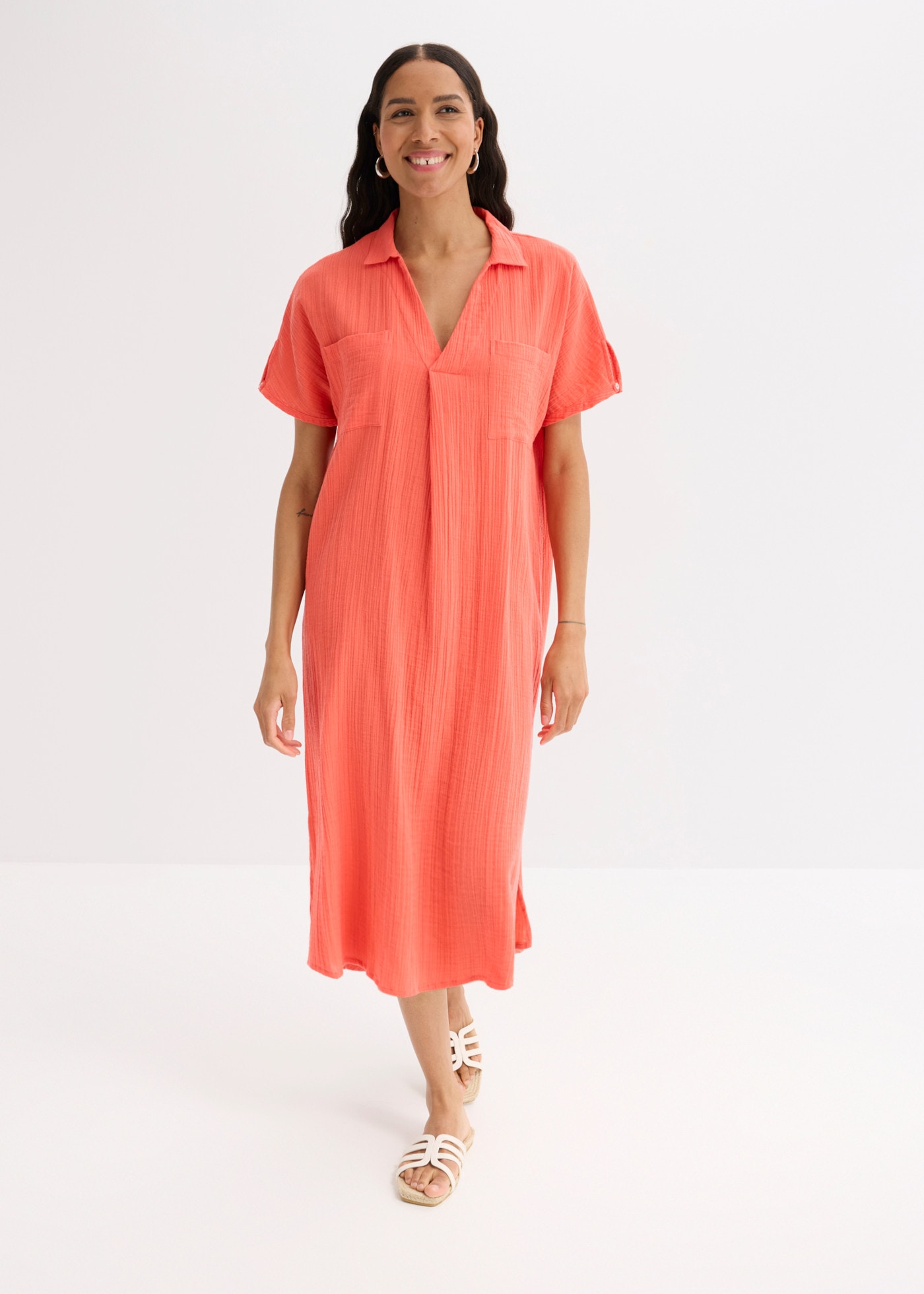 bonprix Tunikakleid Oversize-Passform, Kaftan-Schnitt, Kimonoärmel, aus Baumwolle