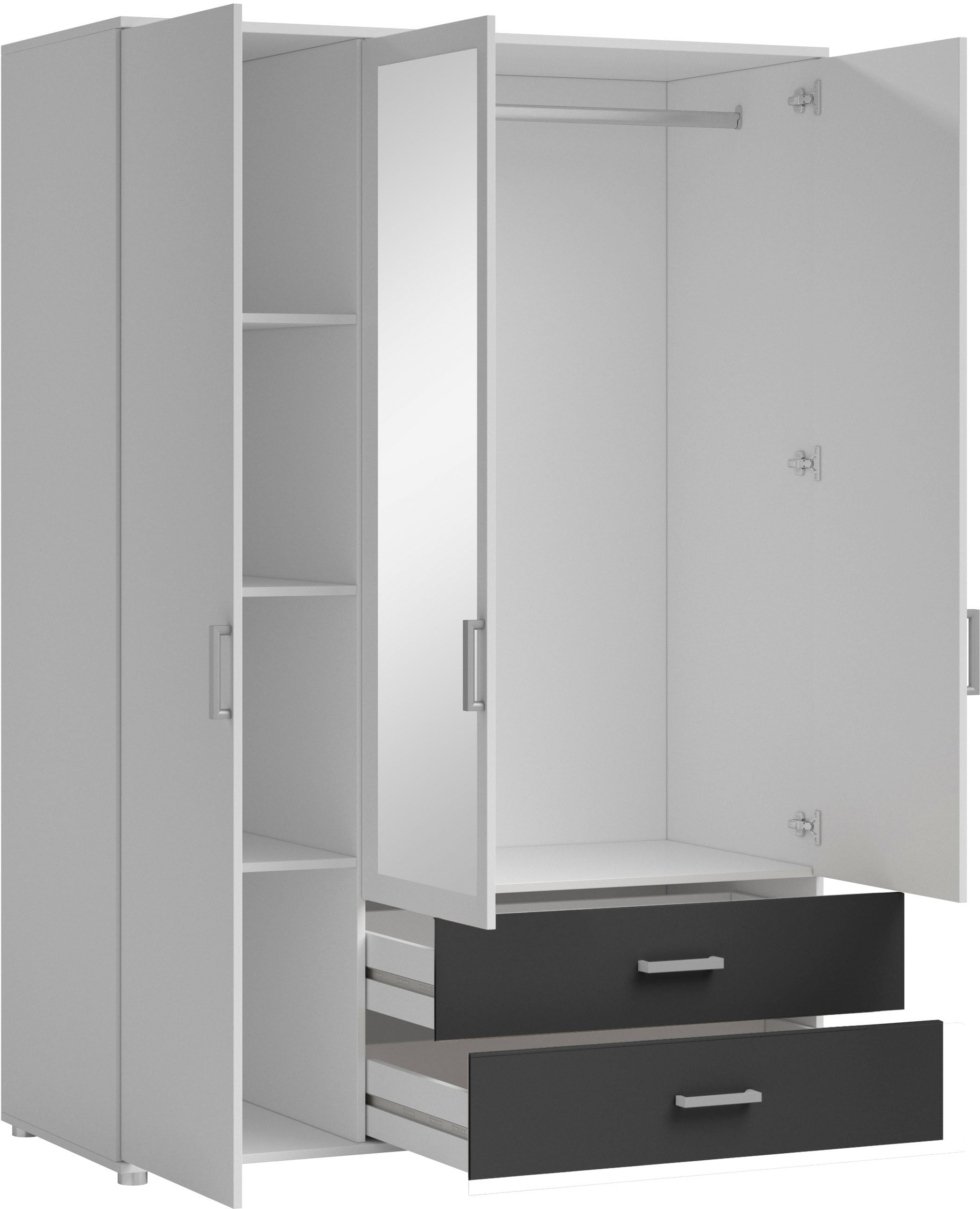 Schlafkontor Drehtürenschrank »Ivar Kleiderschrank mit Spiegel«, inklusive 2 Spiegeltüren und 2 farblich abgesetzten Schubkästen