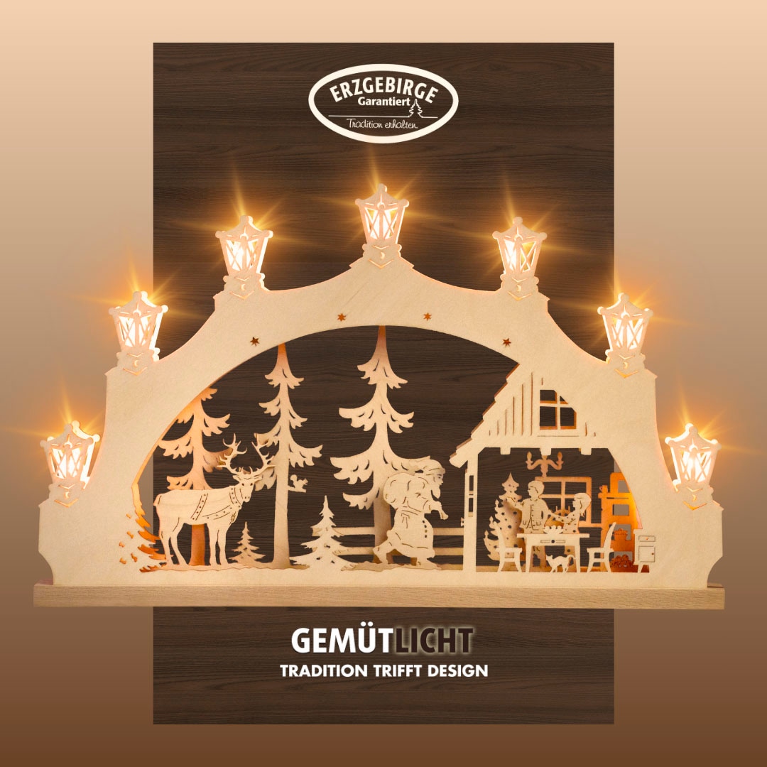 Weigla Schwibbogen »Weihnachtsabend, Lichterbogen aus Holz, NATUR, Made in günstig online kaufen