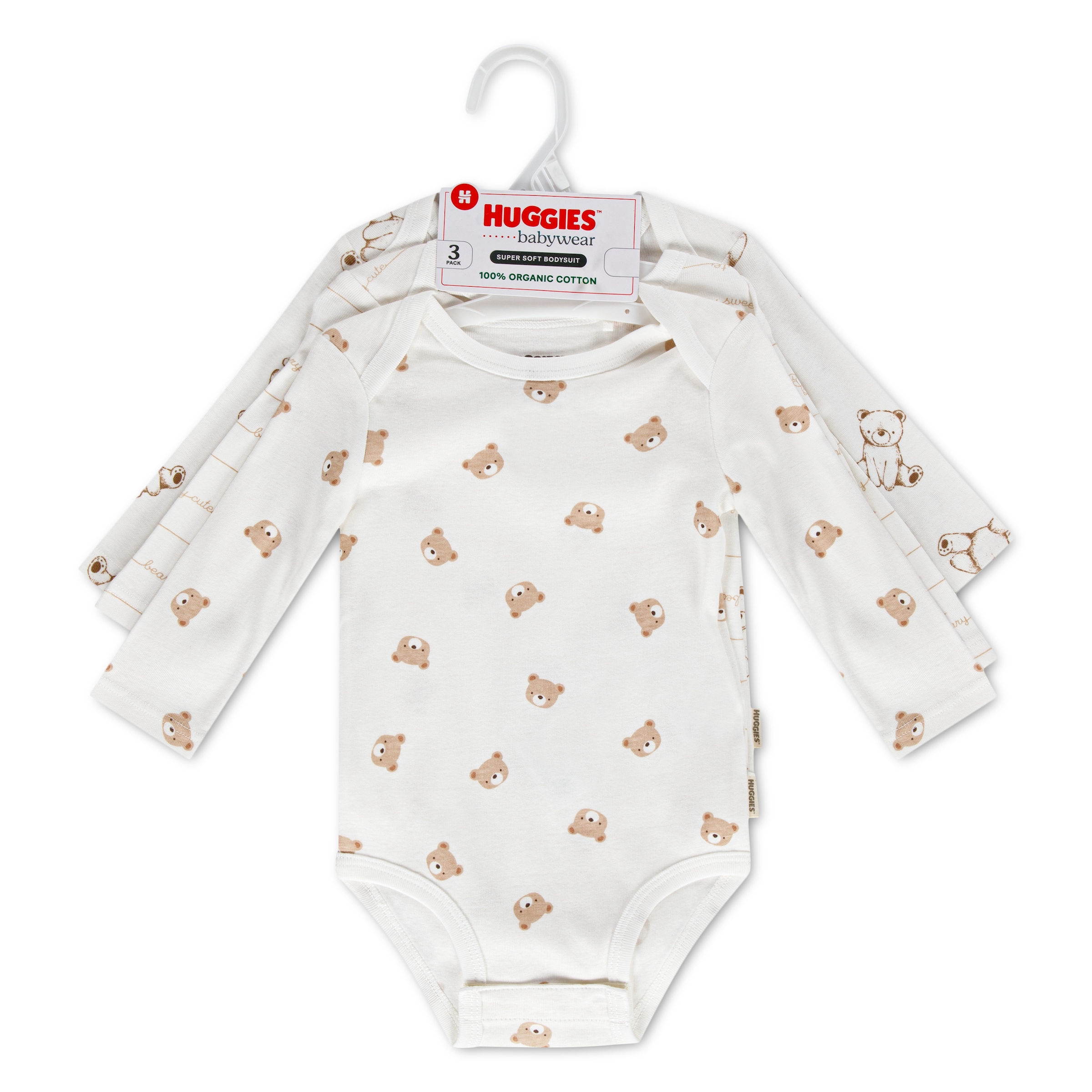 HUGGIES babywear Langarmbody »HUGN 3 PK BODYSUIT« Packung, 3 aus Baumwolle, Bärchendessins