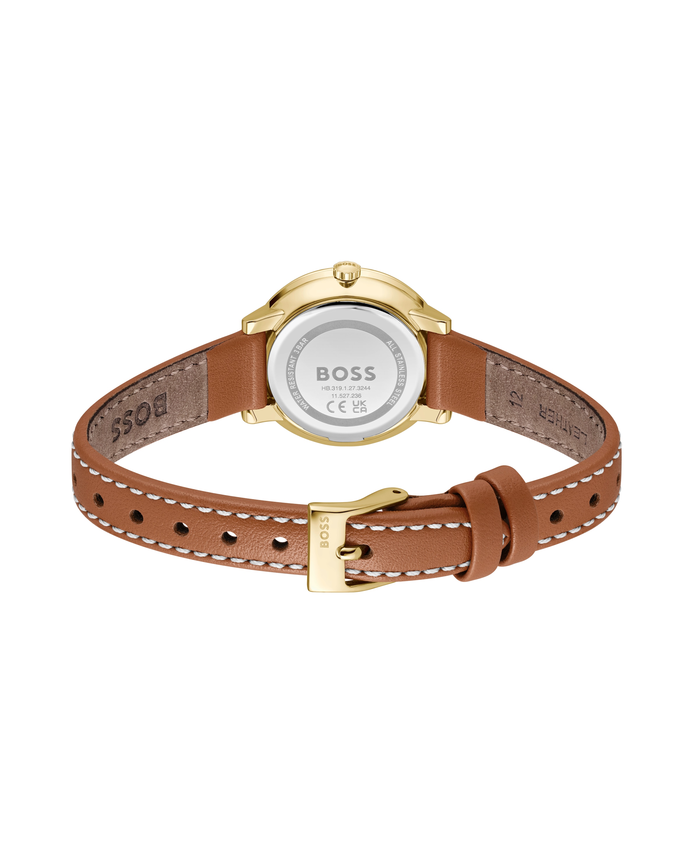 BOSS Quarzuhr »LUCIA«, Armbanduhr, Damenuhr, Lederarmband, analog, Glassteine