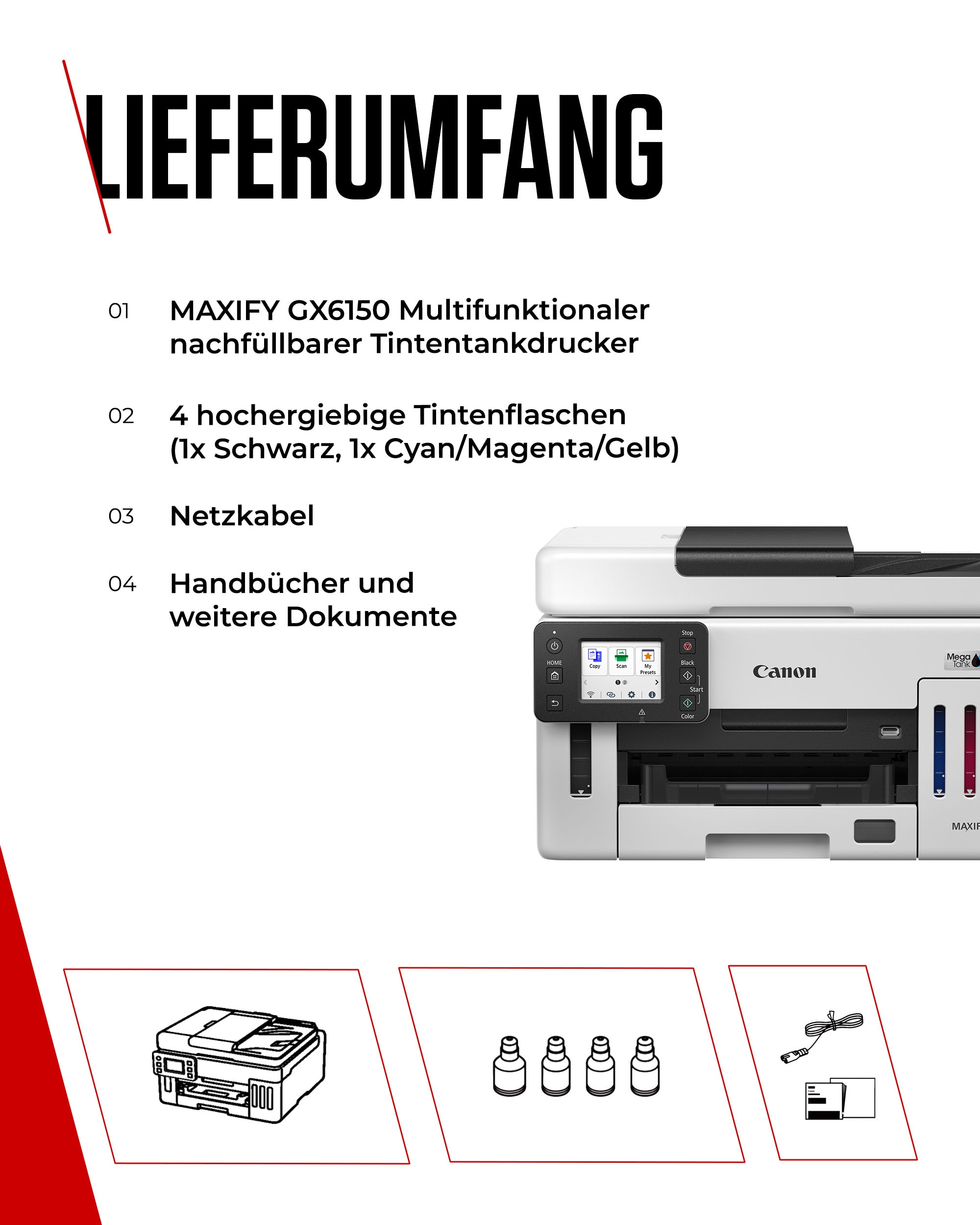 Canon Multifunktionsdrucker »MAXIFY GX6150« 3in1 Tintenstrahl-Multifunktionsgerät mit ADF/ niedrigen Druckkosten