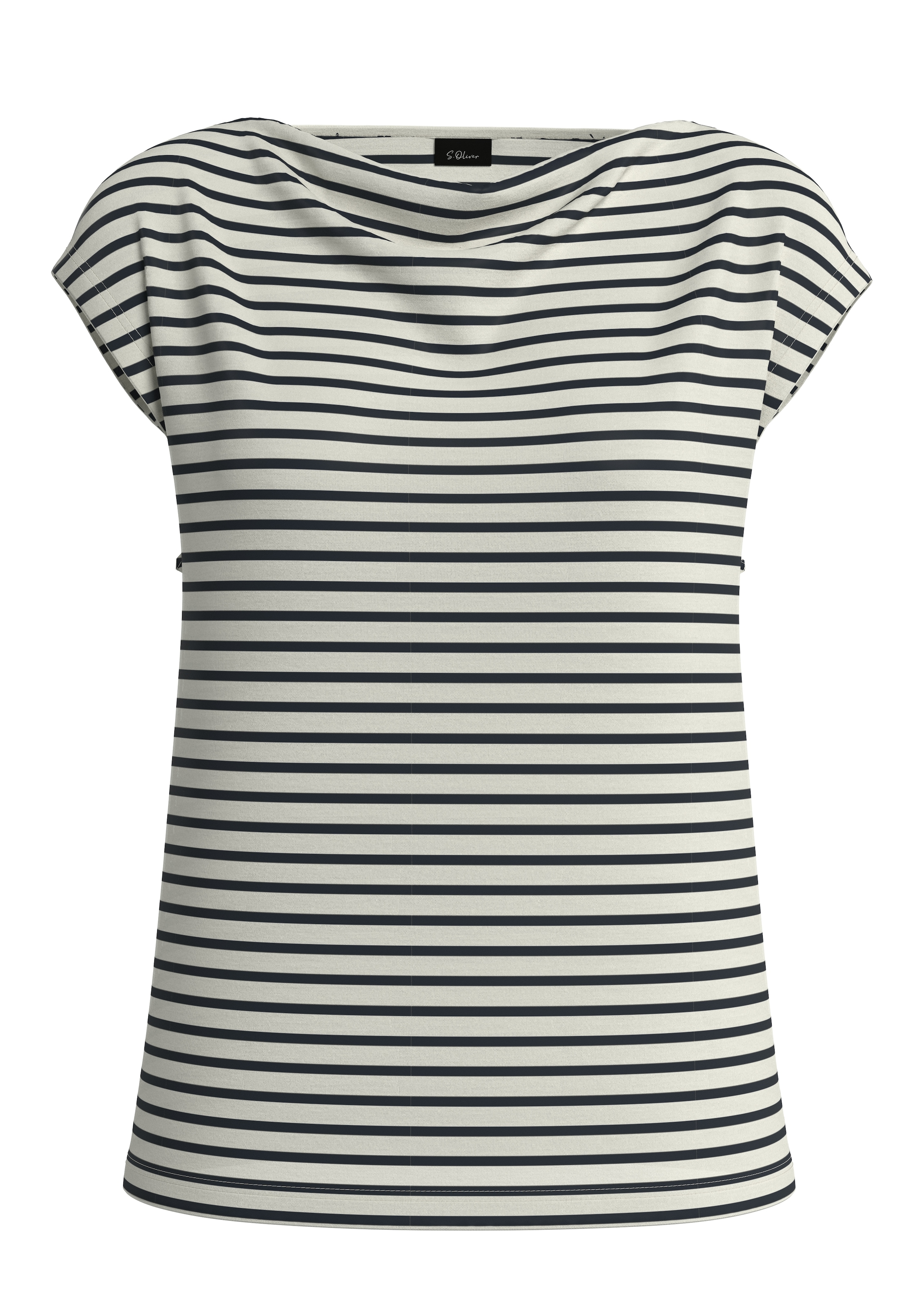 s.Oliver BLACK LABEL T-Shirt mit Wasserfallausschnitt und Streifen-Design
