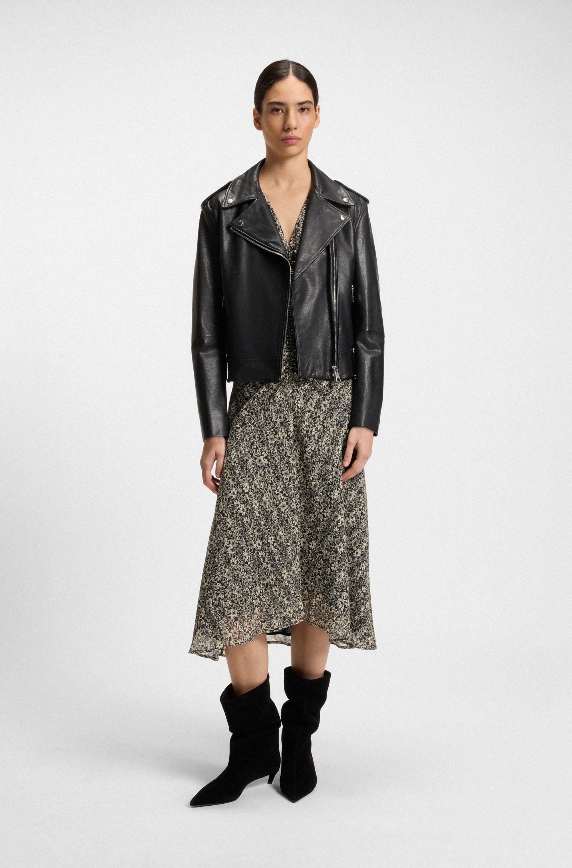 BOSS ORANGE Lederjacke »Sandy Premium Damenmode«, mit genarbter Struktur