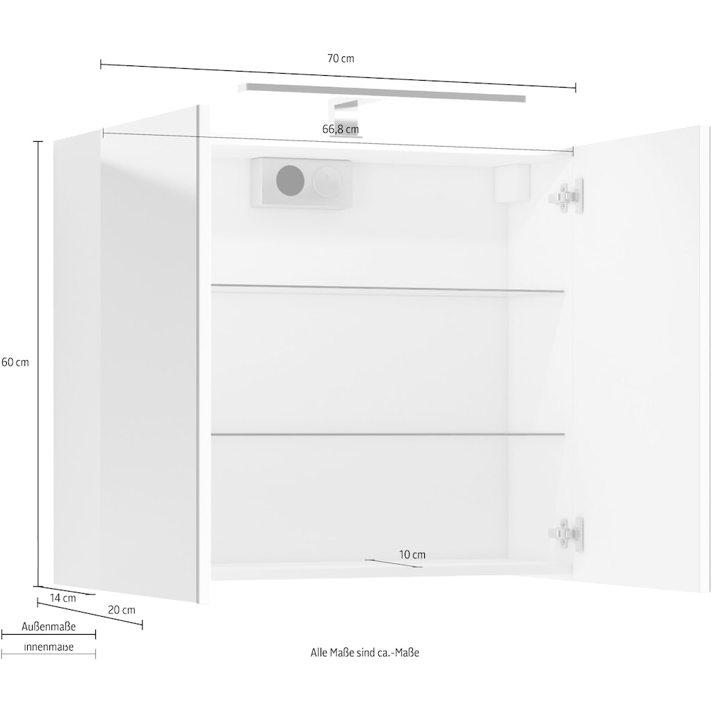 Homexperts Spiegelschrank »Salsa«, Breite 70 cm, mit LED-Beleuchtung & Schalter-/Steckdosenbox