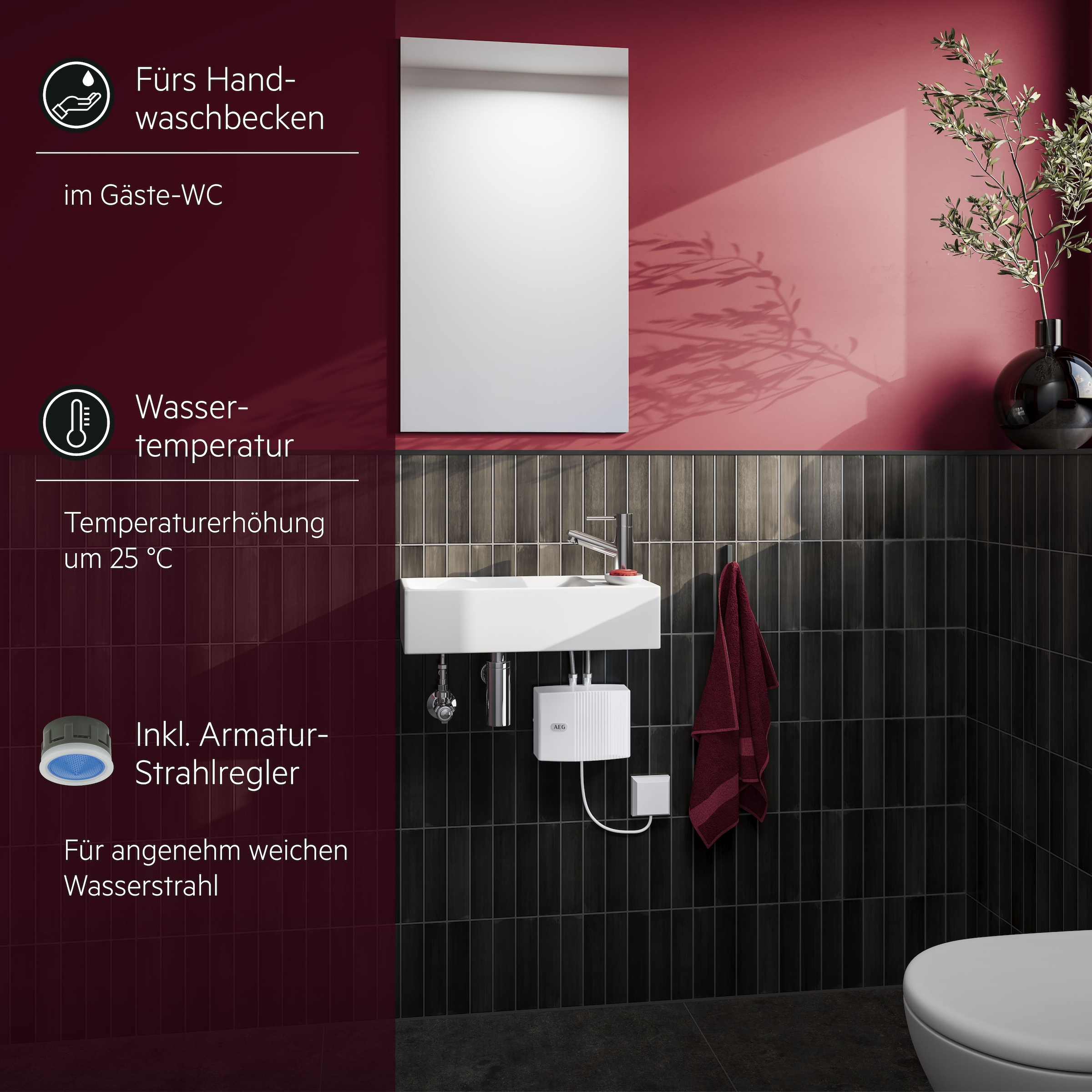 AEG Haustechnik Klein-Durchlauferhitzer »MTE 440 f. Handwaschbecken, 4,4 kW, o. Stecker« Festanschluss 230V, elektronisch, druckfest + drucklos