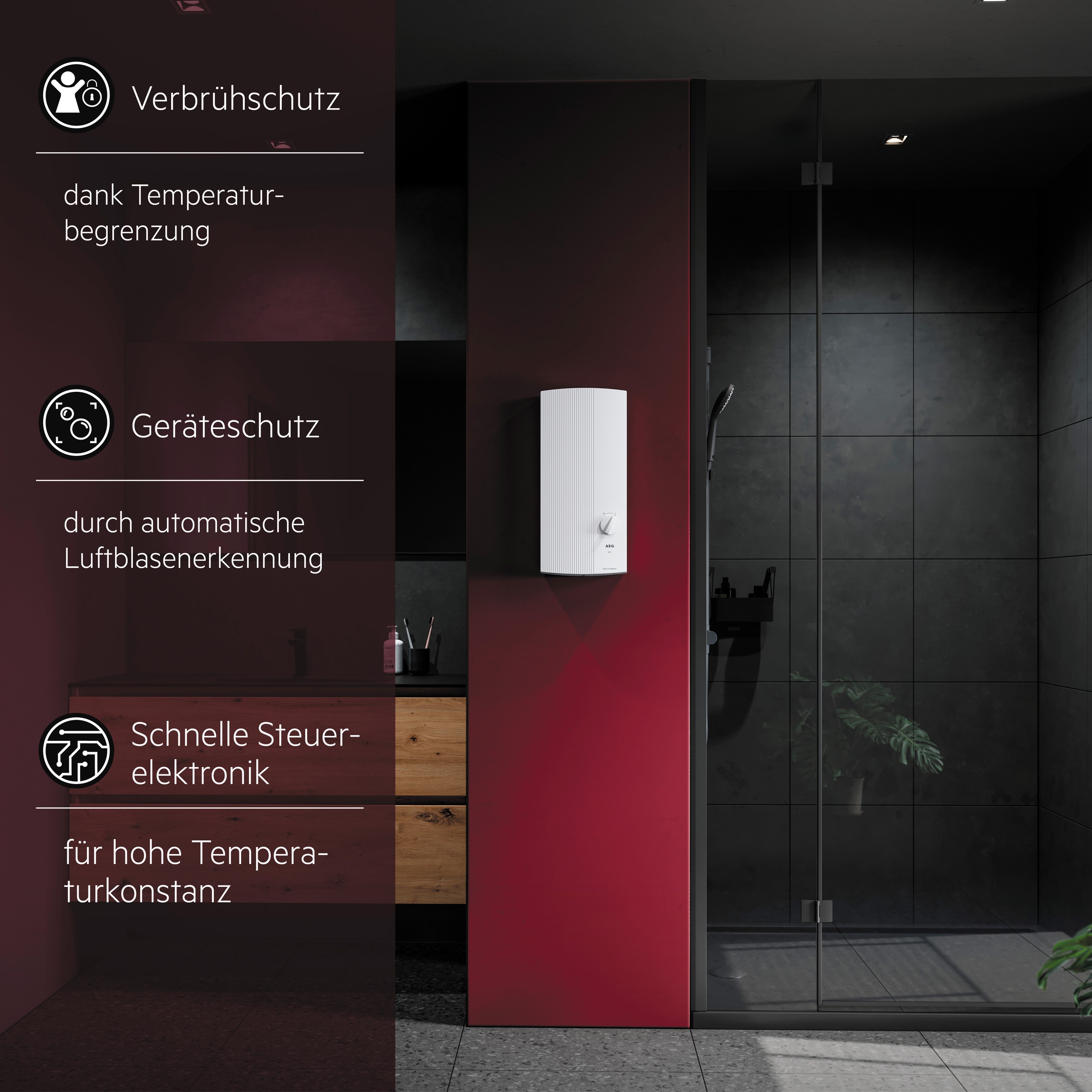 AEG Haustechnik Komfort-Durchlauferhitzer »DDLE EASY« 18 kW, einfache Temperaturwahl durch 2 Festtemperaturen 42°C und 55°C
