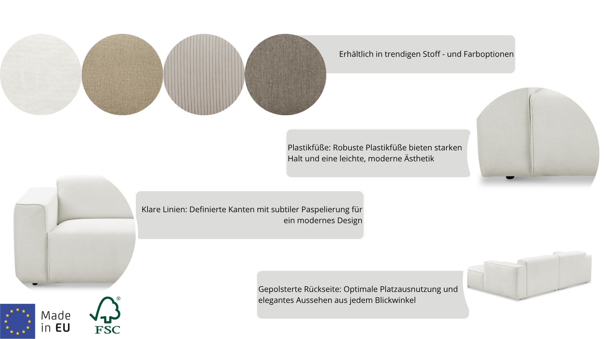 andas 3-Sitzer »Noord«, mit Kedernaht, Breite 232 cm, Cord, Struktur, Webstoff