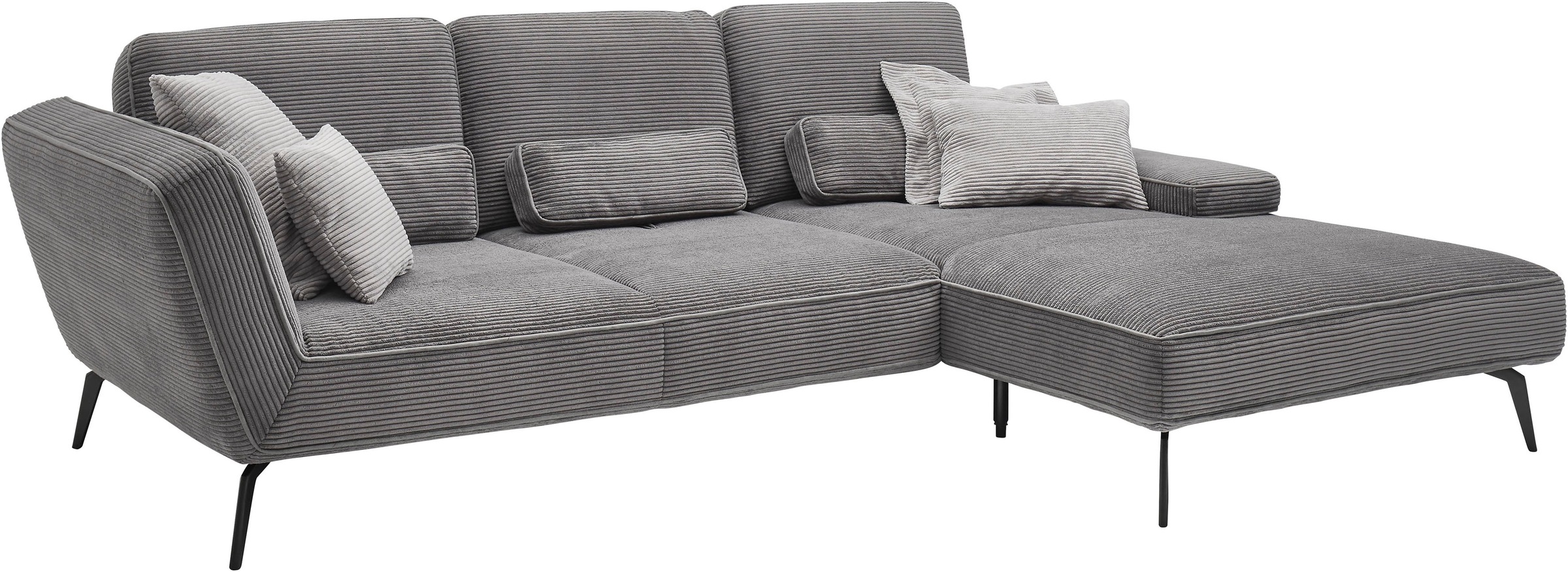 set one by Musterring Ecksofa »SO 4500, Füße schwarz matt, inkl Schwenkrückenfunktion, Cord, L-Form«, wahlweise mit Kopfstütze/Armteilverstellung/Rückenneigung