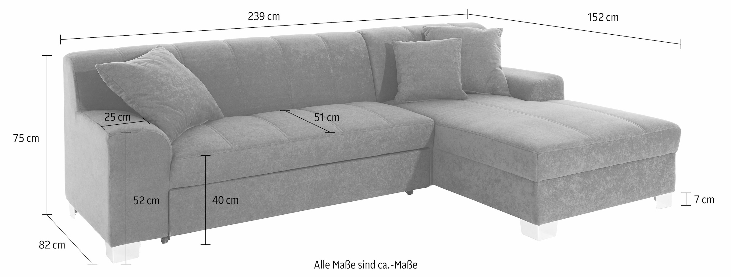 INOSIGN Ecksofa »Turah incl. Zierkissen, moderne Steppung, auch in Leder«, wahlweise mit Bettfunktion, Schlafsofa, B/T/H: 239/152/75 cm, L-Form