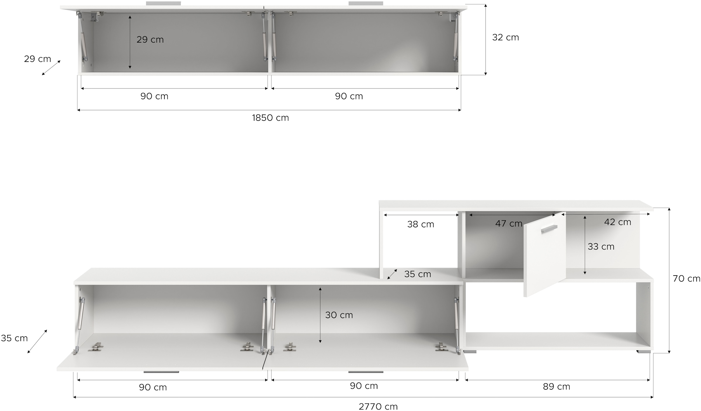 INOSIGN Wohnwand »Pensile, Breite 277 cm, bestehend aus: Lowboard und Hängeschrank«, Wohnkombination, Mediawand, Anbauwand, Wohnzimmer Set