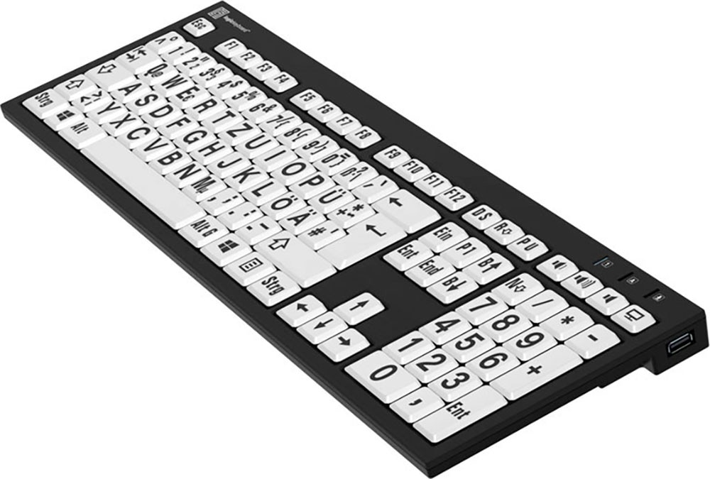 Logickeyboard Slimline-Tastatur »XL-Print Black on White DE (PC/Nero)«, (Ziffernblock-USB-Hub)