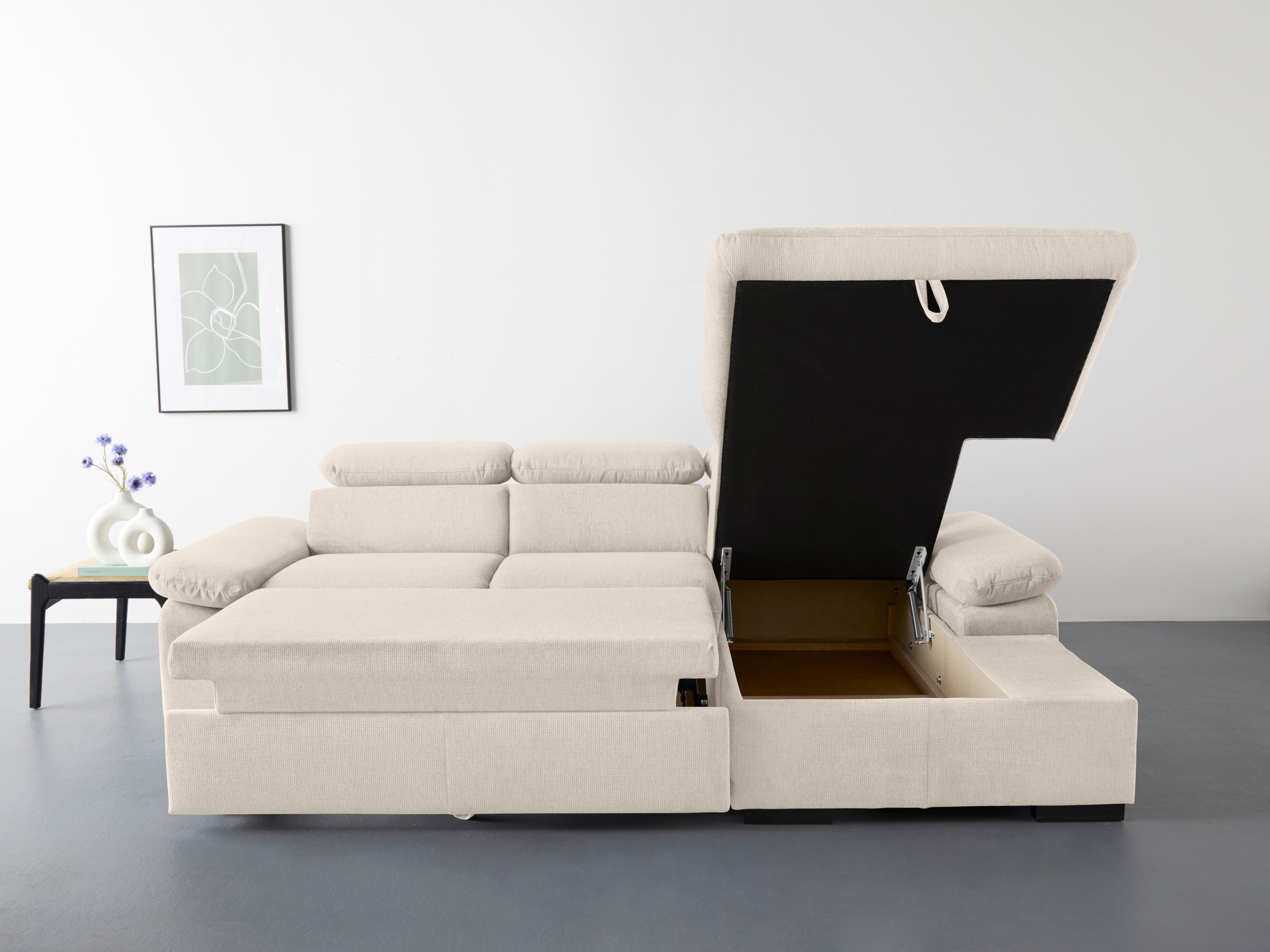 COTTA Ecksofa »Lola L-Form«, (Set, mit Hocker), mit Hocker & Kopfteilfunktion, wahlw. Bett- und Armteilfunktion