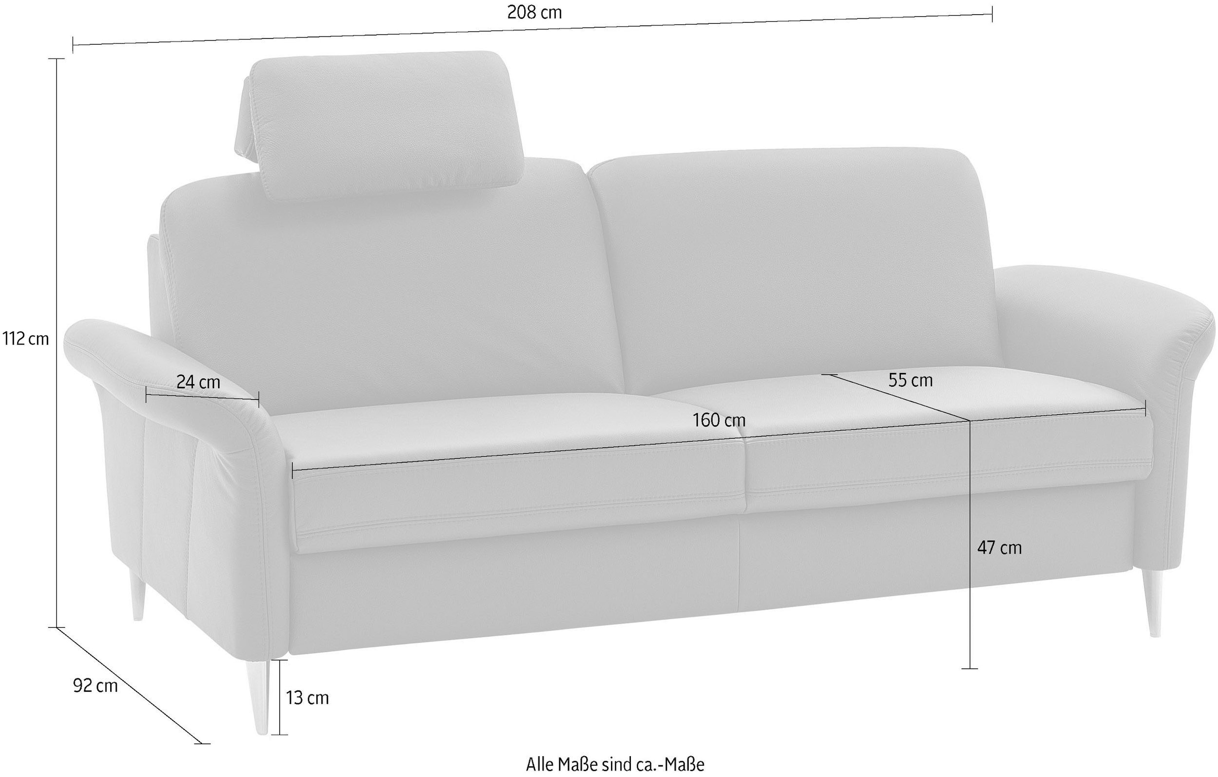 Die PlanBar 3-Sitzer »PN-EM23187, mit Kopfstützen«, (Breite 208 cm), aus Echtleder, mit Federkern für hohen Sitzkomfort