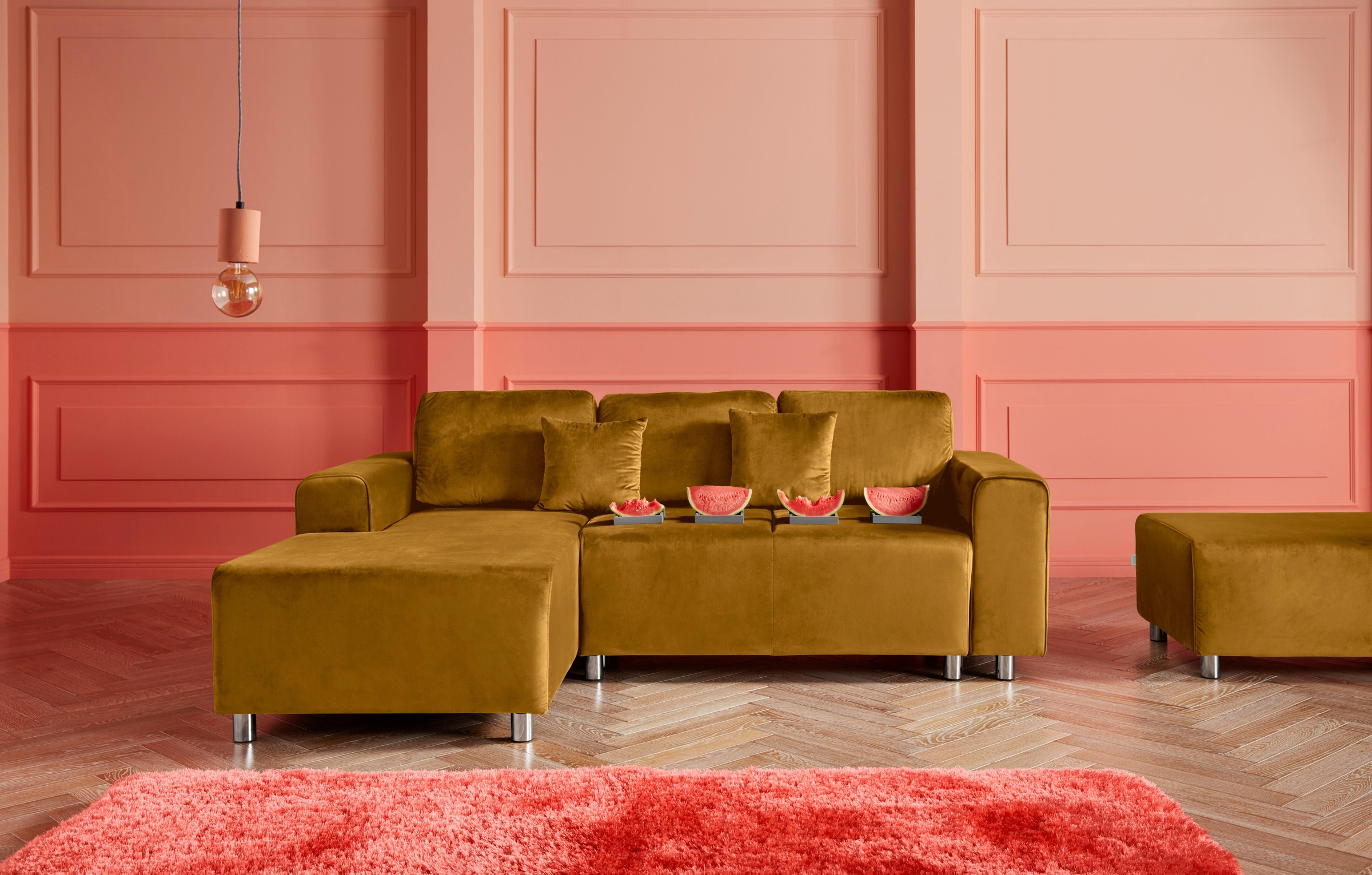 Guido Maria Kretschmer Home&Living Ecksofa »Györ«, L-Form, wahlweise mit Bettfunktion und Bettkasten incl. 2 Zierkissen