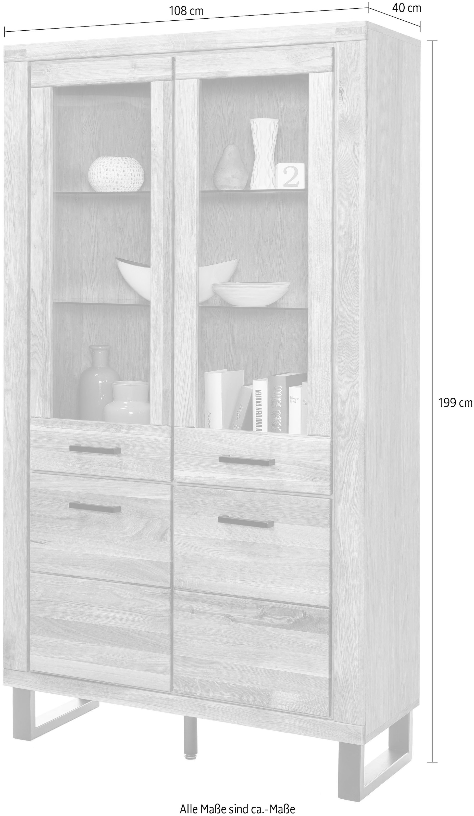 Home affaire Stauraumvitrine Metallfüße im Industrie-Design, Eiche Teilmassiv, viel Stauraum