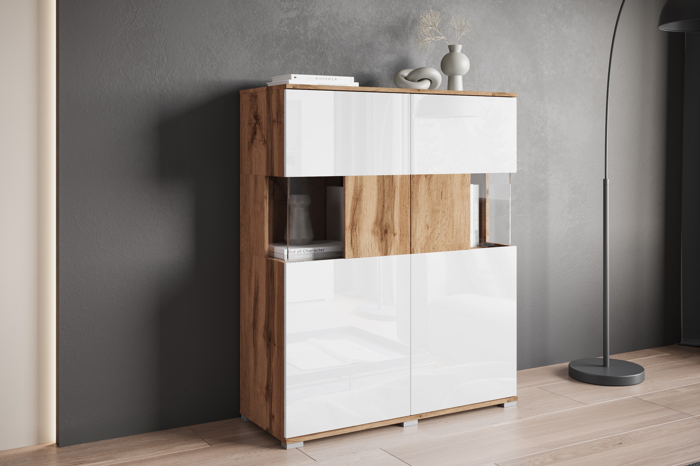 INOSIGN Highboard »Kenia«, Modernes Highboard mit Glastüren, Breite 100 cm