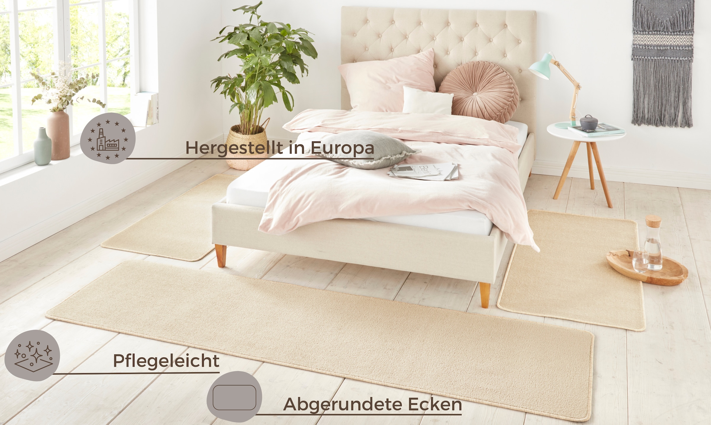 HANSE Home Bettumrandung »Shashi«, (3 tlg.), Kurzflor, Unifarben, Teppich, Bettläufer, Bettvorleger, Teppichläufer