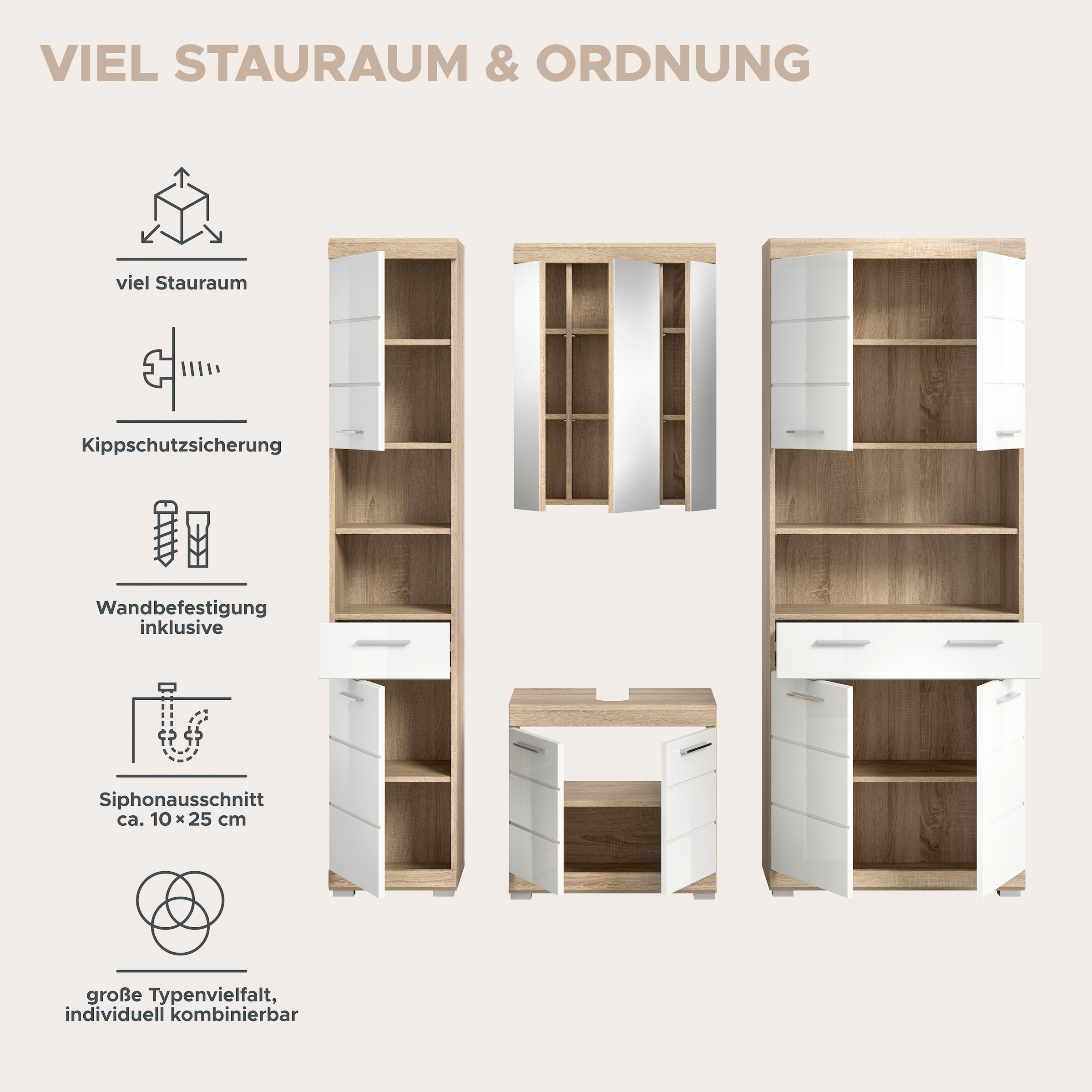 welltime Badmöbel-Set »SIENA, 4 teilig, bestehend aus:« Set, TOPSELLER!, 4 Stk. tlg.
