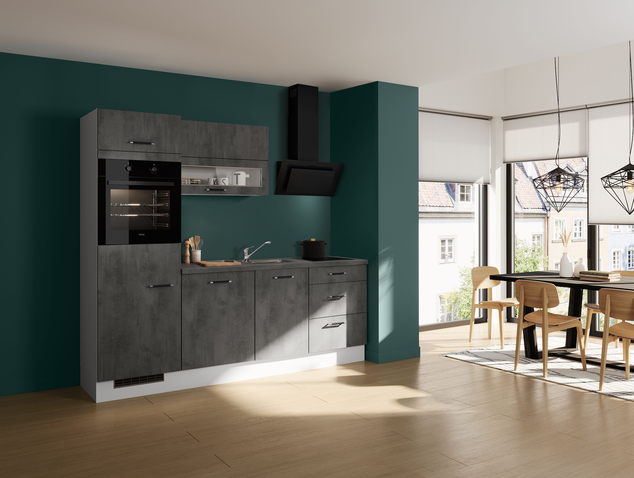 IMPULS KÜCHEN Küchenzeile »Prag, Ausrichtung wählbar, Schubkästen mit Soft-Close« Set,  vormontiert, Breite 230 cm
