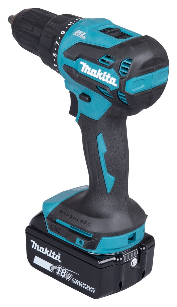 Makita Akku-Schlagbohrschrauber »DHP490RFX3, 18V, Inkl. 2x 3Ah Akku und Ladegerät« max. 65 Nm, 0-1.900 min- ¹,  kraftvoller, bürstenloser, einsetzbar zum Schrauben und Bohren