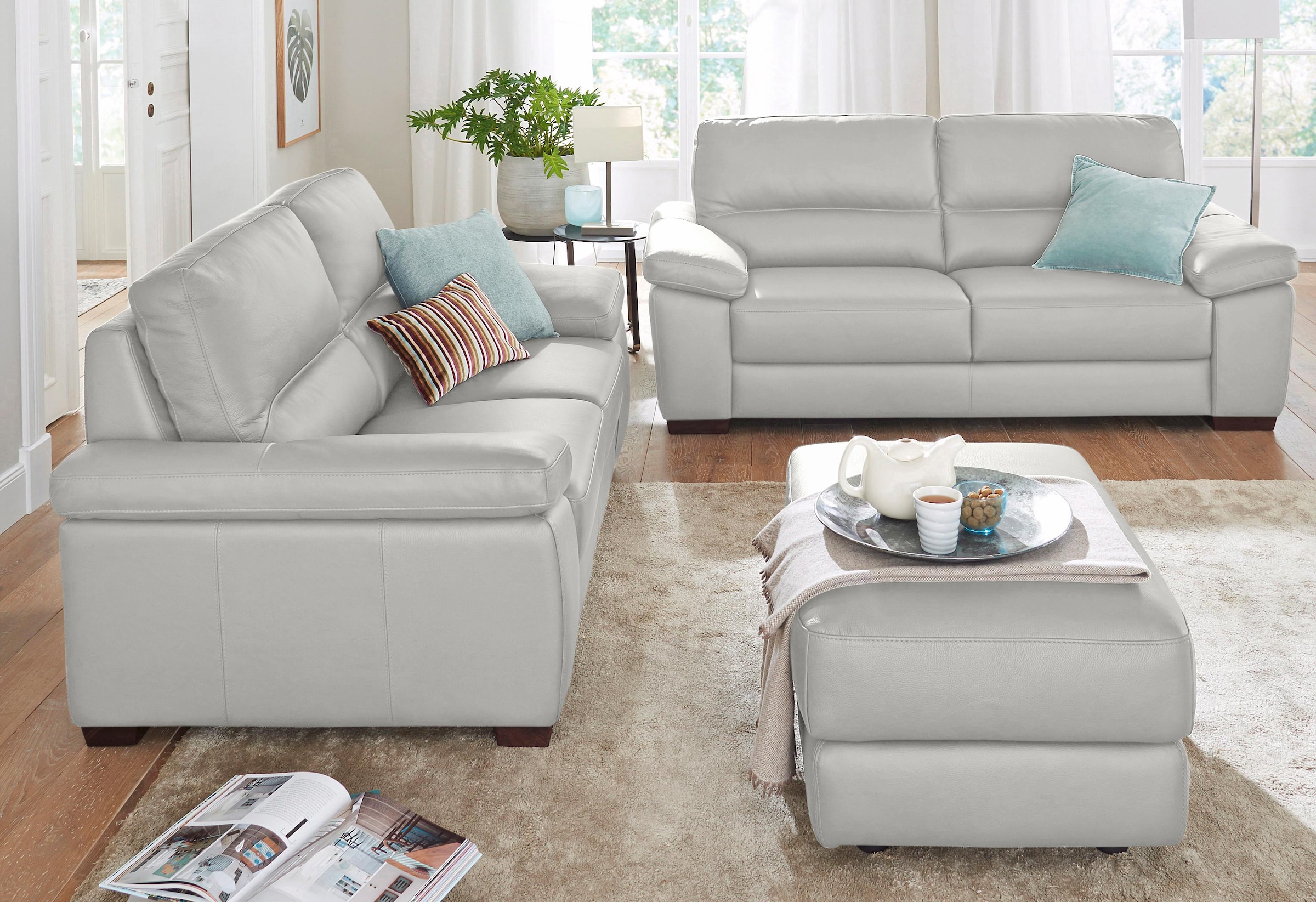 CALIA ITALIA Polstergarnitur »Gaia, hochwertige Garnitur aus 2-Sitzer und 3-Sitzer, edles Design« Set, 2 Stk. tlg. Ledergarnitur, in zwei hochwertigen Lederqualitäten