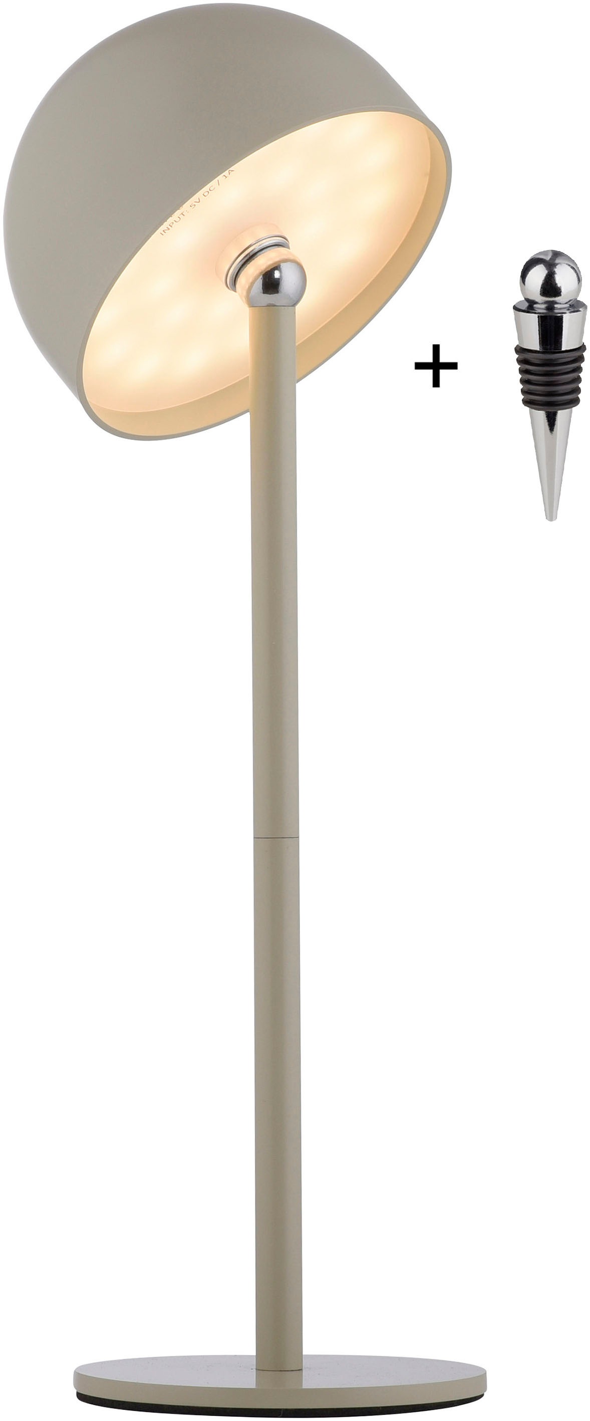 my home Tischleuchte »Akku Tischleuchte Hesper Indoor Outdoor, magnetischer Flaschenaufsatz«, 1 flammig, Leuchtmittel LED-Board | LED fest integriert, Pilzlampe Flaschenaufsatz, Regulierung der Lichtstärke, Pilz, Lampe