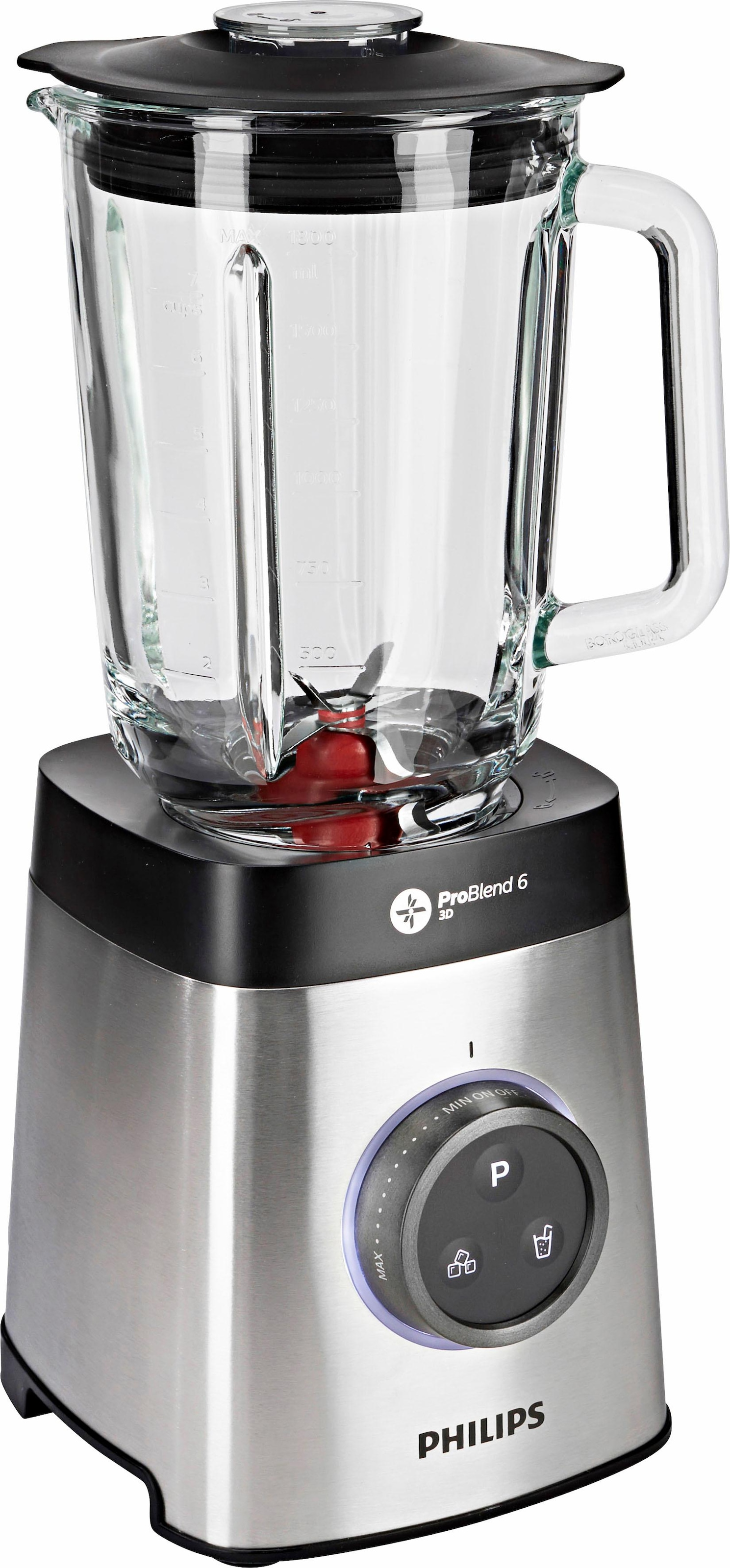 Philips Standmixer »HR3655/00 Avance Collection, mit ProBlend 6 3D-Technologie,«, 1400 W, 1,8L-Glasbehälter und 2 Trinkflaschen; Metallic