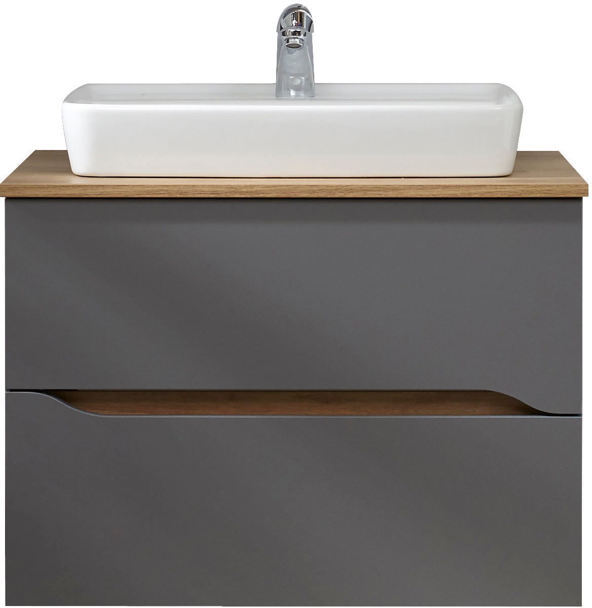 Saphir Badmöbel-Set »Quickset 2-teilig, Keramik-Aufsatzbecken mit LED-Spiegel«, (4 St.), Waschplatz 73 cm breit, inkl. Türdämpfer, 2 Schubladen