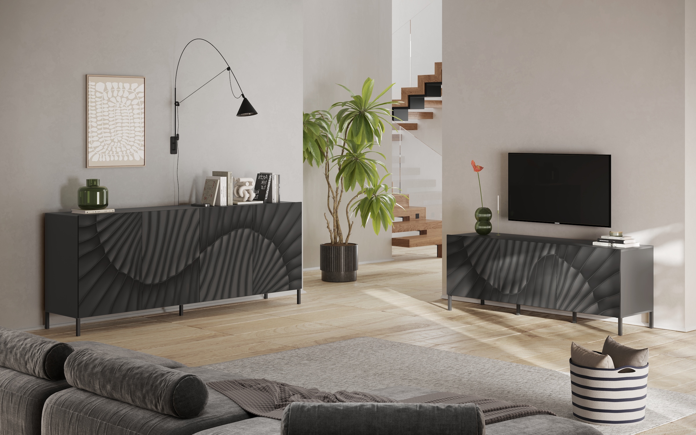 INOSIGN Sideboard »Snake Breite 241 cm, moderne Kommode mit 4 Türen«, Anrichte mit viel Stauraum, Front mit besonderem Siebdruck