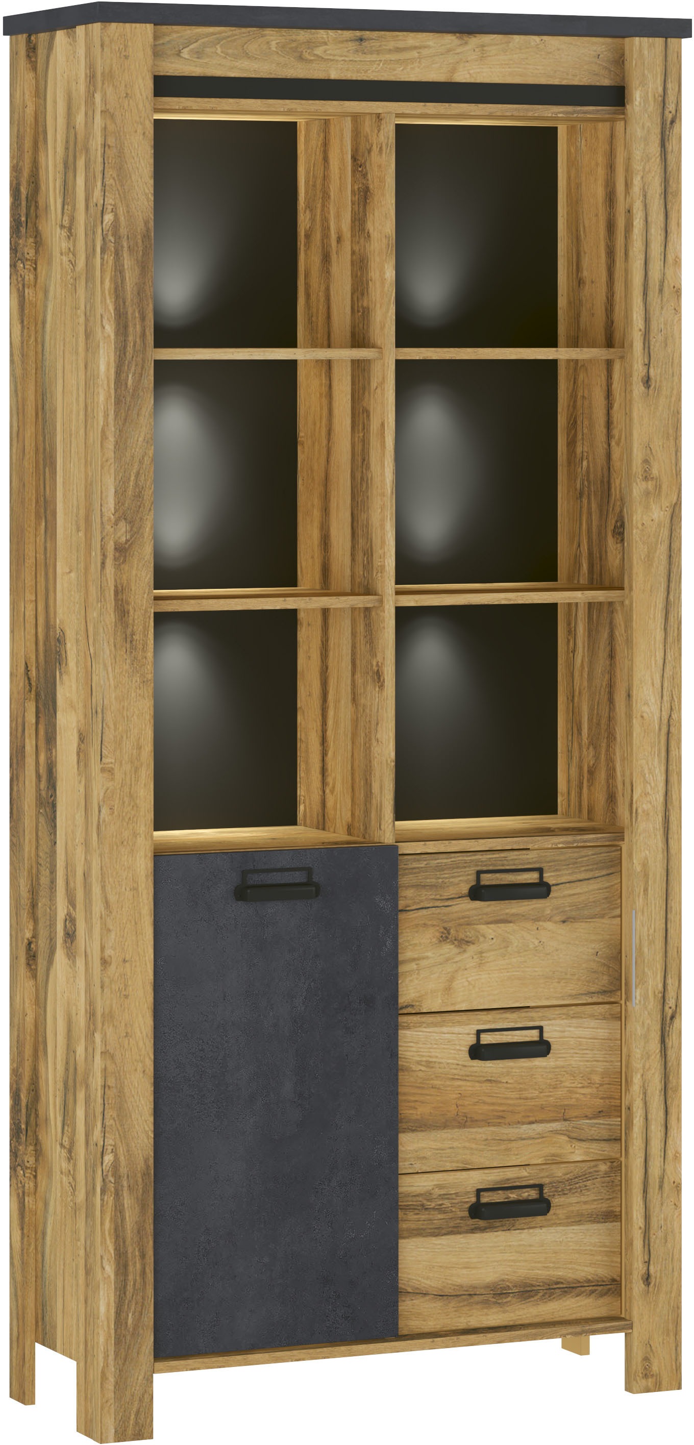 Home affaire Vitrine »York, moderner Hochschrank, Schrank in Hunton Oak Dek günstig online kaufen