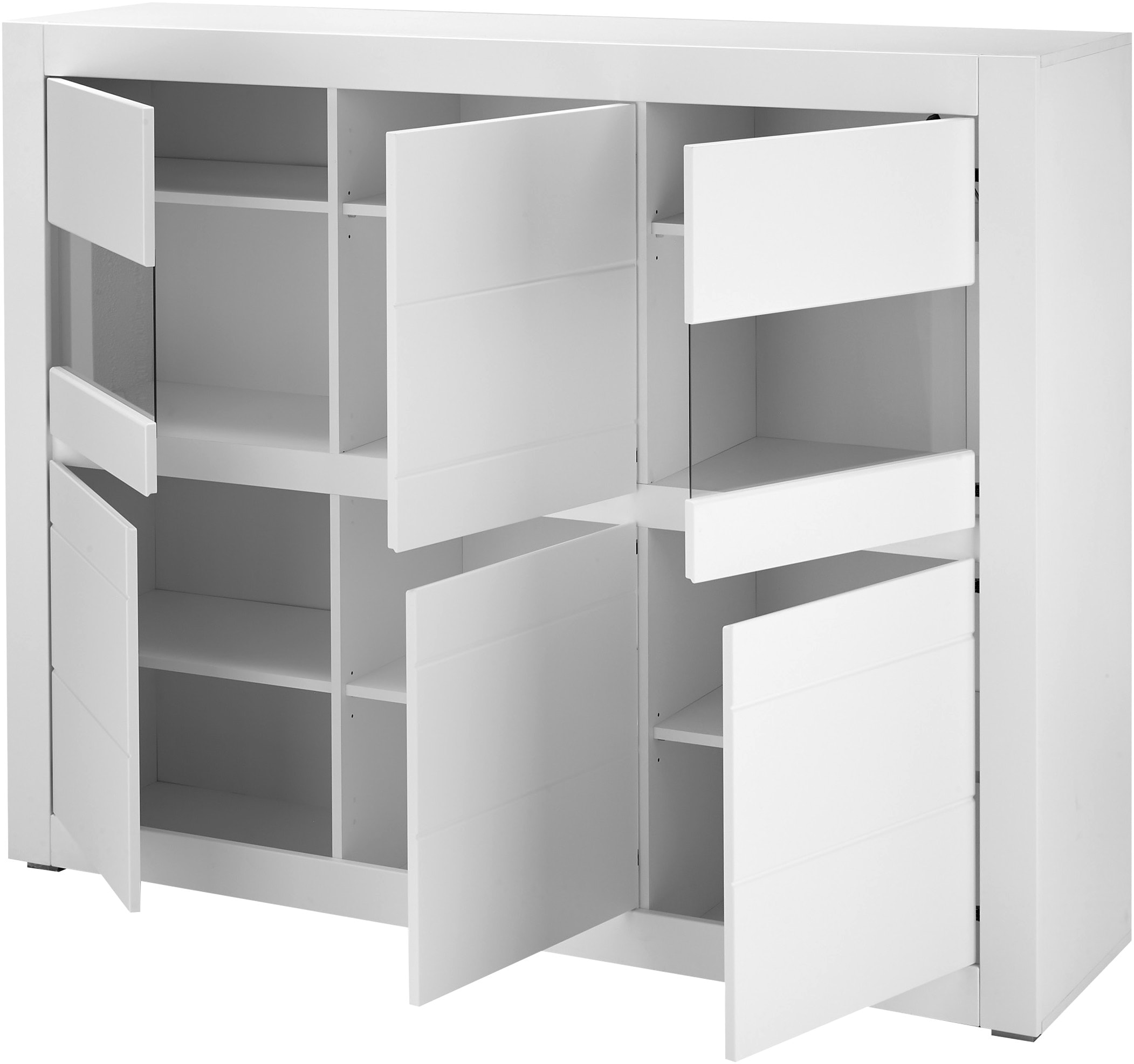 INOSIGN Highboard »Chester, moderne Kommode, Schrank mit Stauraum, Sideboard in Weiß Matt«, (1 St.), austauschbare Blende in Griffleiste, zeitloses Design, 165 cm breit